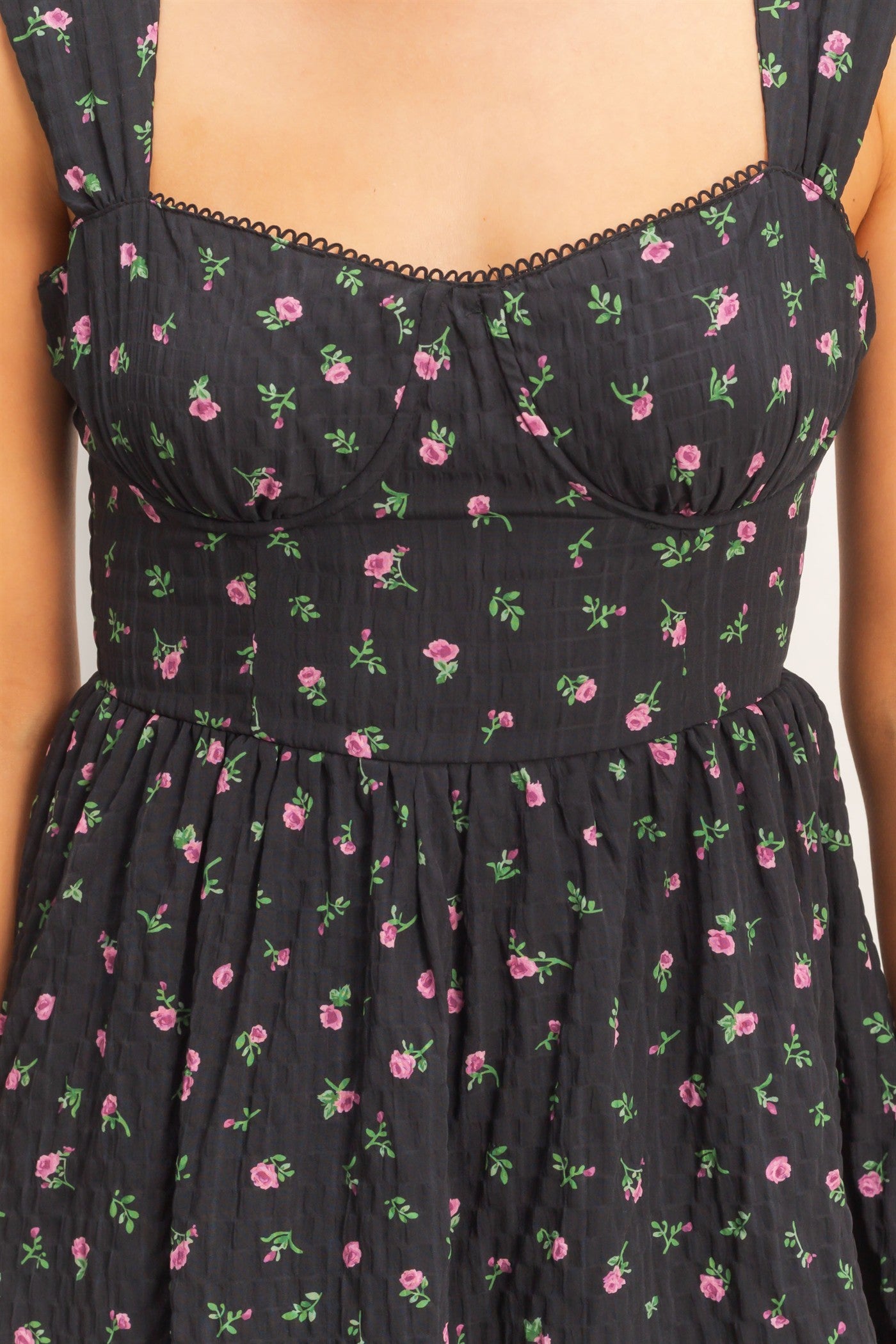 Wholesale Floral Tiered Dress With Boning Dresses HF26A142 BLACK HYFVE