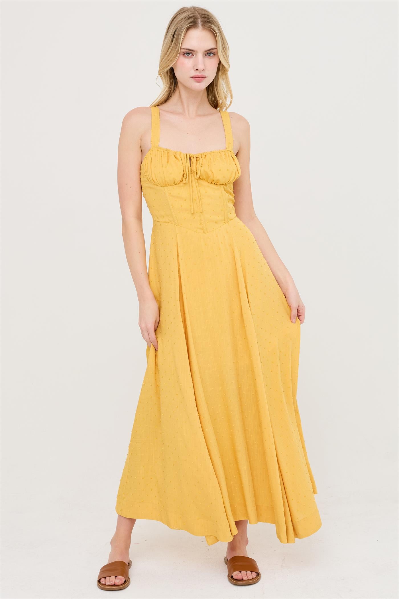 Wholesale Boned Tie-Back Dress Dresses HF25E875 MUSTARD YELLOW HYFVE