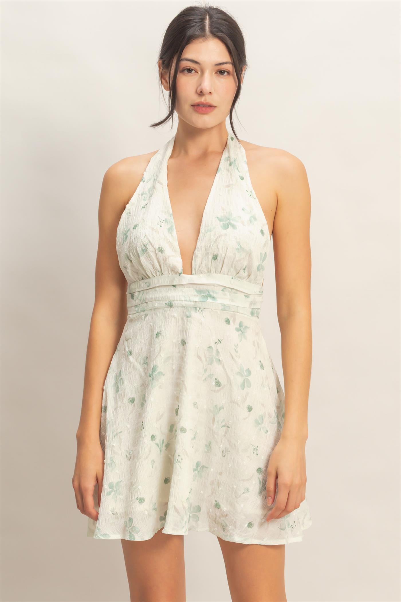 Wholesale Floral Halter Dress Dresses HF26A349 GREEN HYFVE