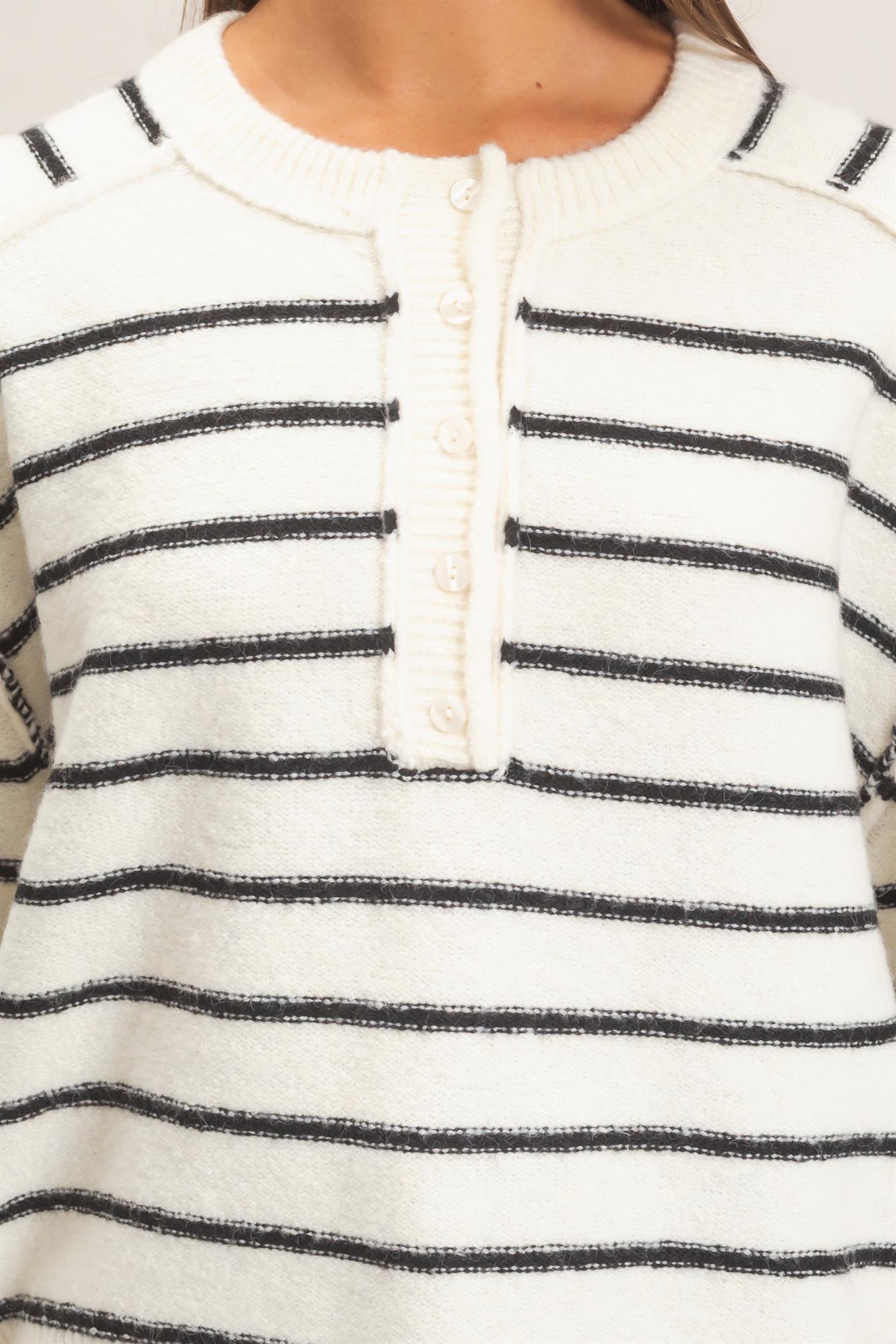 Wholesale Stripe Henley Sweater Sweaters DZ26F002 CREAM DOUBLE ZERO