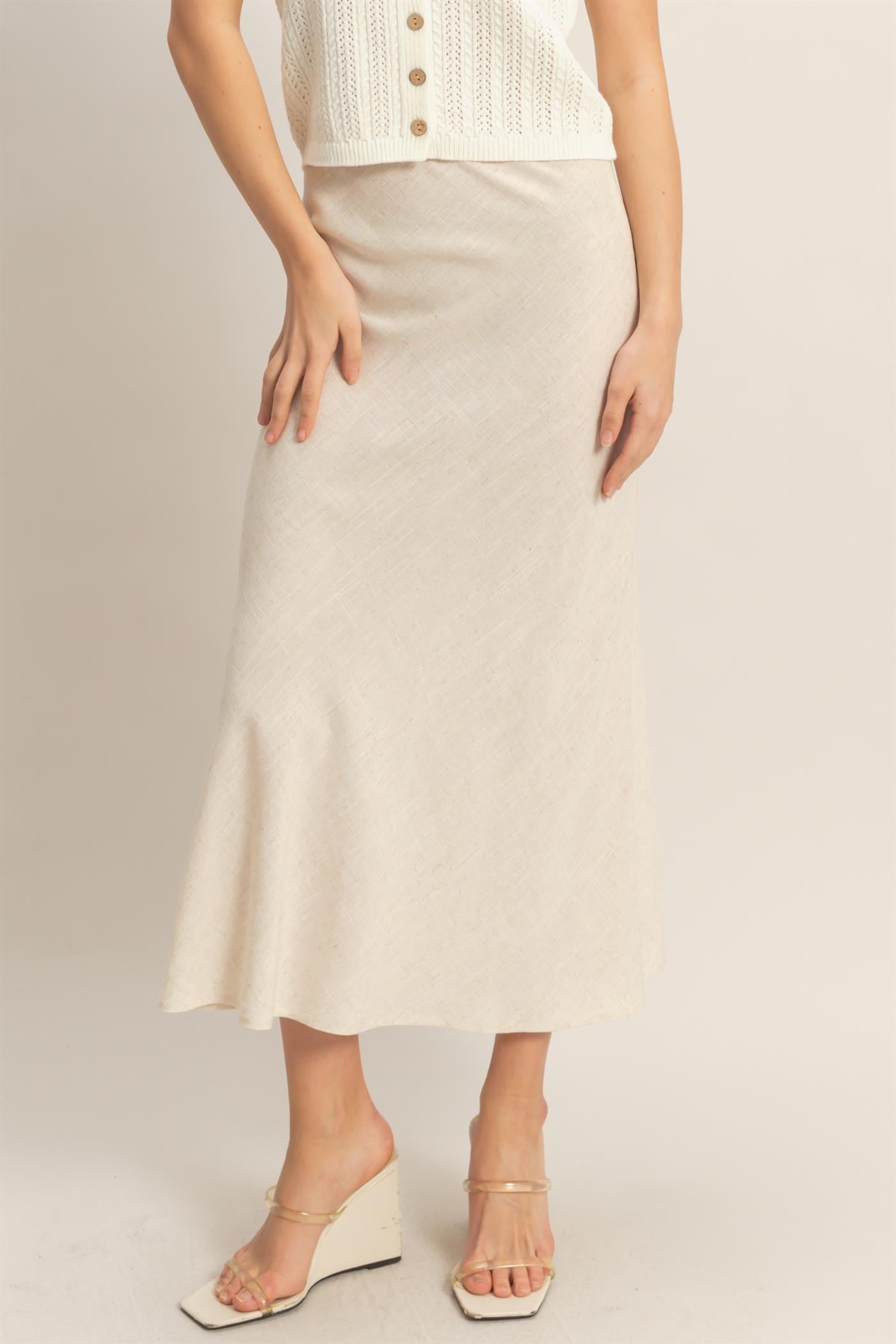 Wholesale Maxi Skirt With Elastic Waistband Skirts HF26A473-D OATMEAL HYFVE