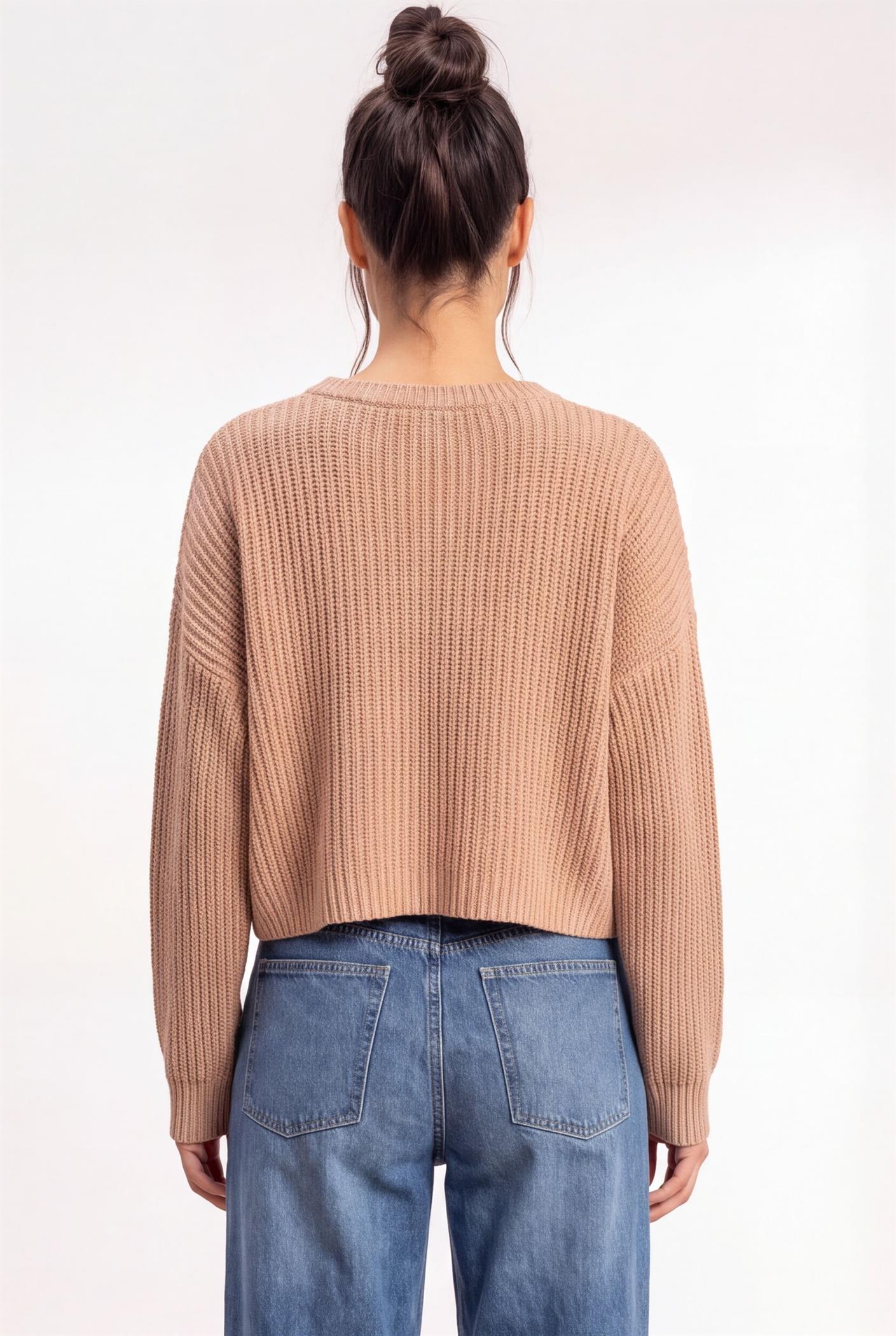 Wholesale Oversized Cropped Sweater Sweaters DZ26E252 DARK TAUPE DOUBLE ZERO