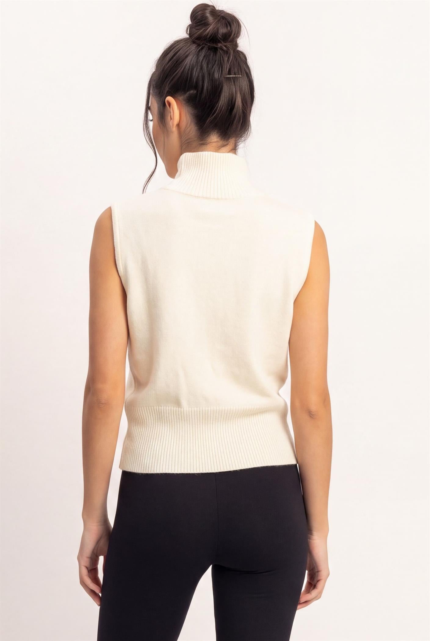 Wholesale Sleeveless High Neck Knit Top Clothing Tops DZ26E946 CREAM DOUBLE ZERO