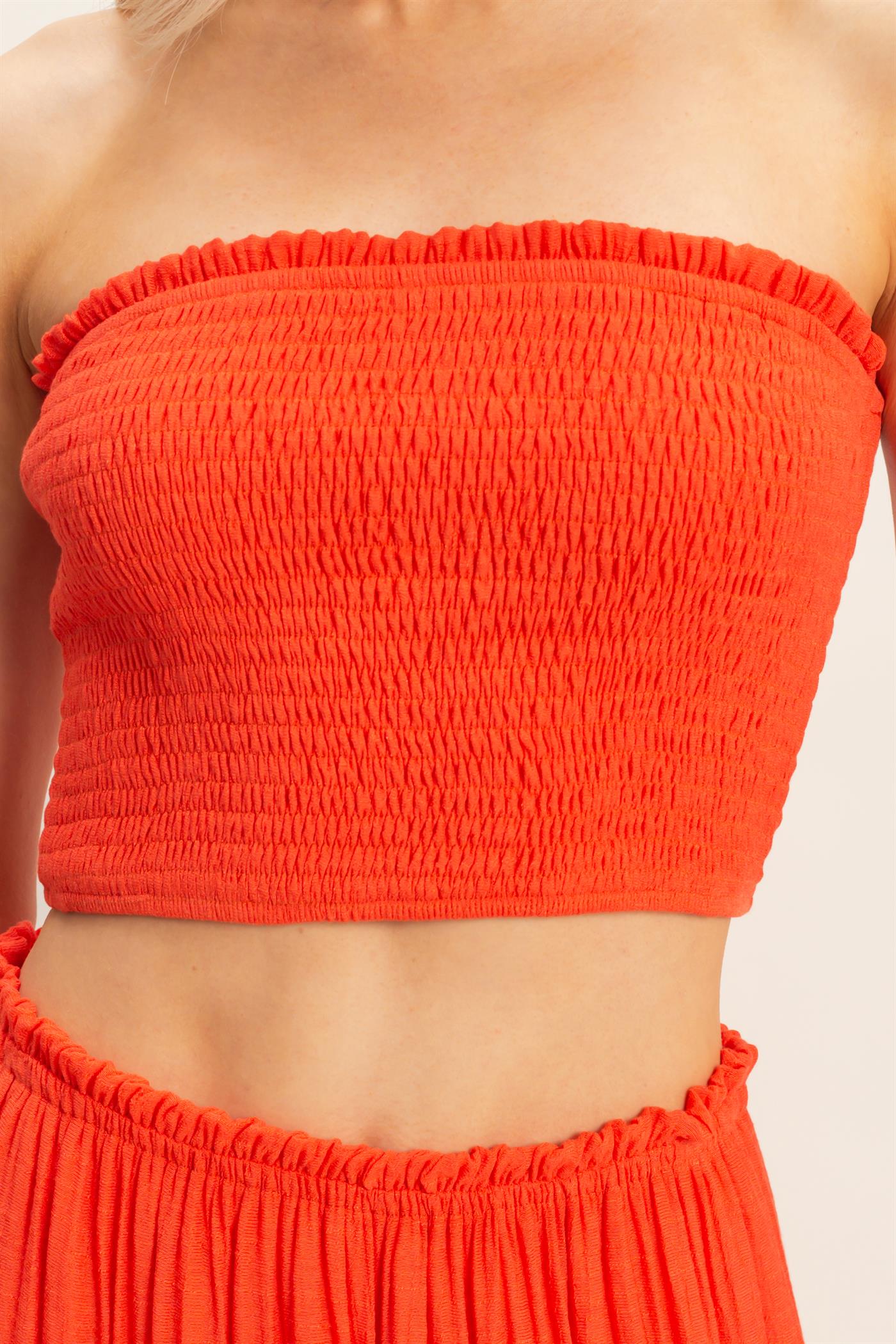 Wholesale Smocked Tube Top & Tiered Skirt Set Clothing HF26C289-SET-D ORANGE RED HYFVE