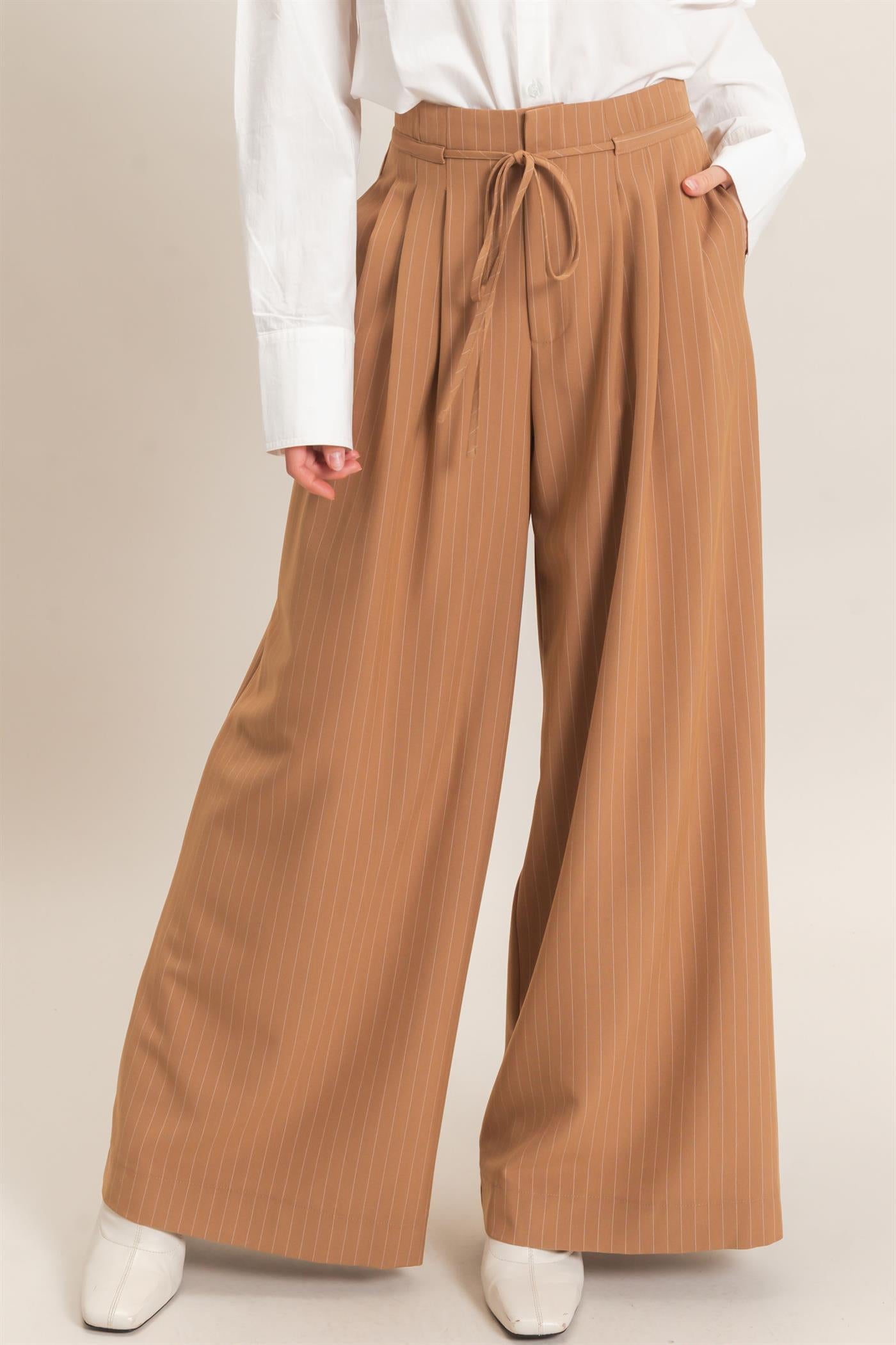 Wholesale Pleated Wide-Leg Pants Pants HF26A776 LIGHT BROWN HYFVE