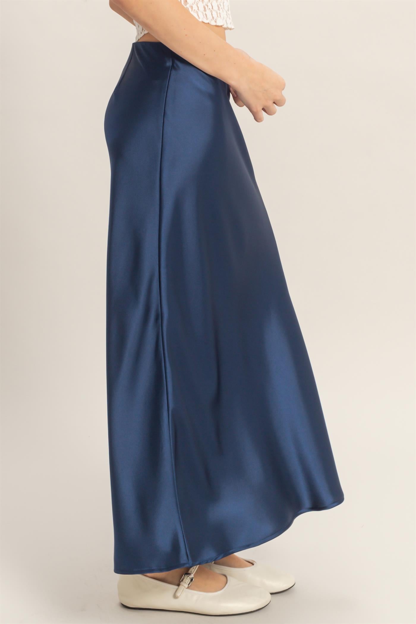 Wholesale Satin Midi Skirt Skirts DZ26A050 NAVY DOUBLE ZERO
