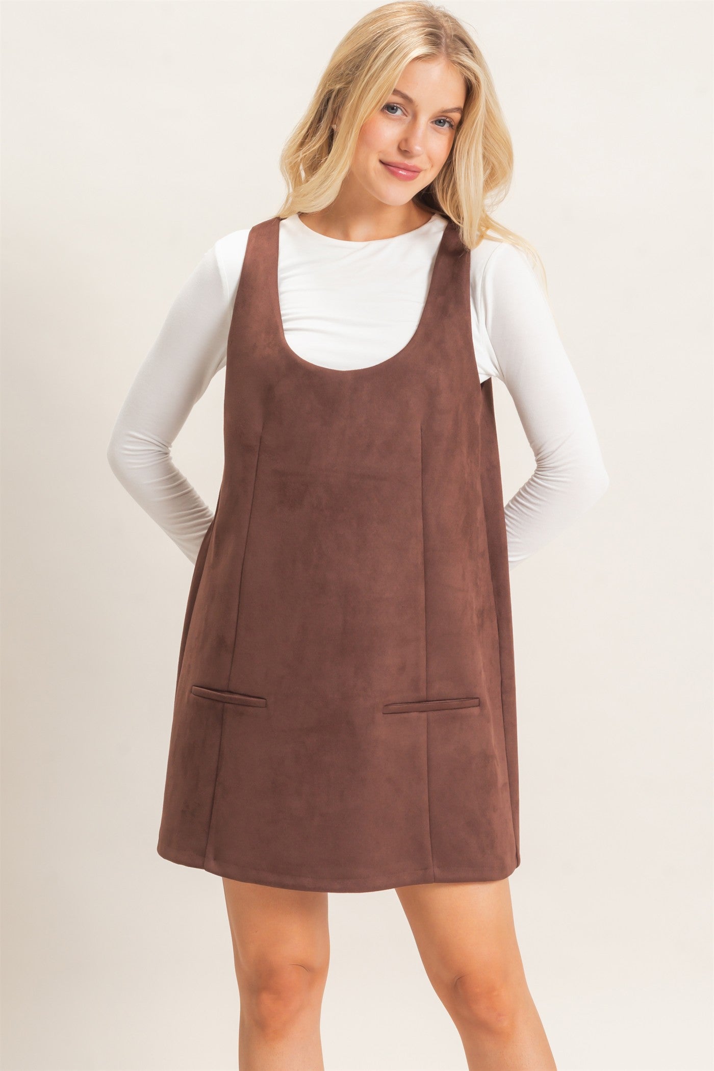 Wholesale Sleeveless Suede Mini Dress Dresses HF26F219 CHESTNUT HYFVE