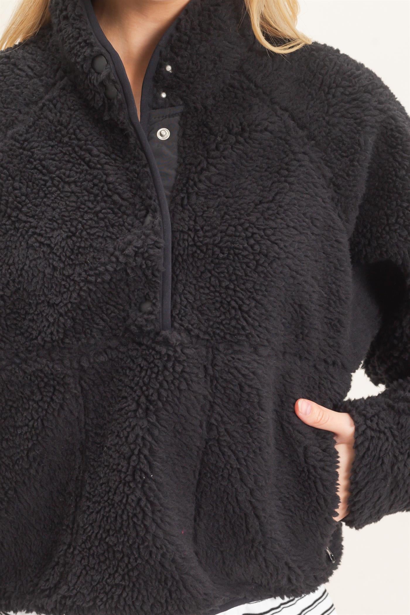Wholesale Half-Zip Sherpa Jacket Sweatshirts HF26F130-D BLACK HYFVE