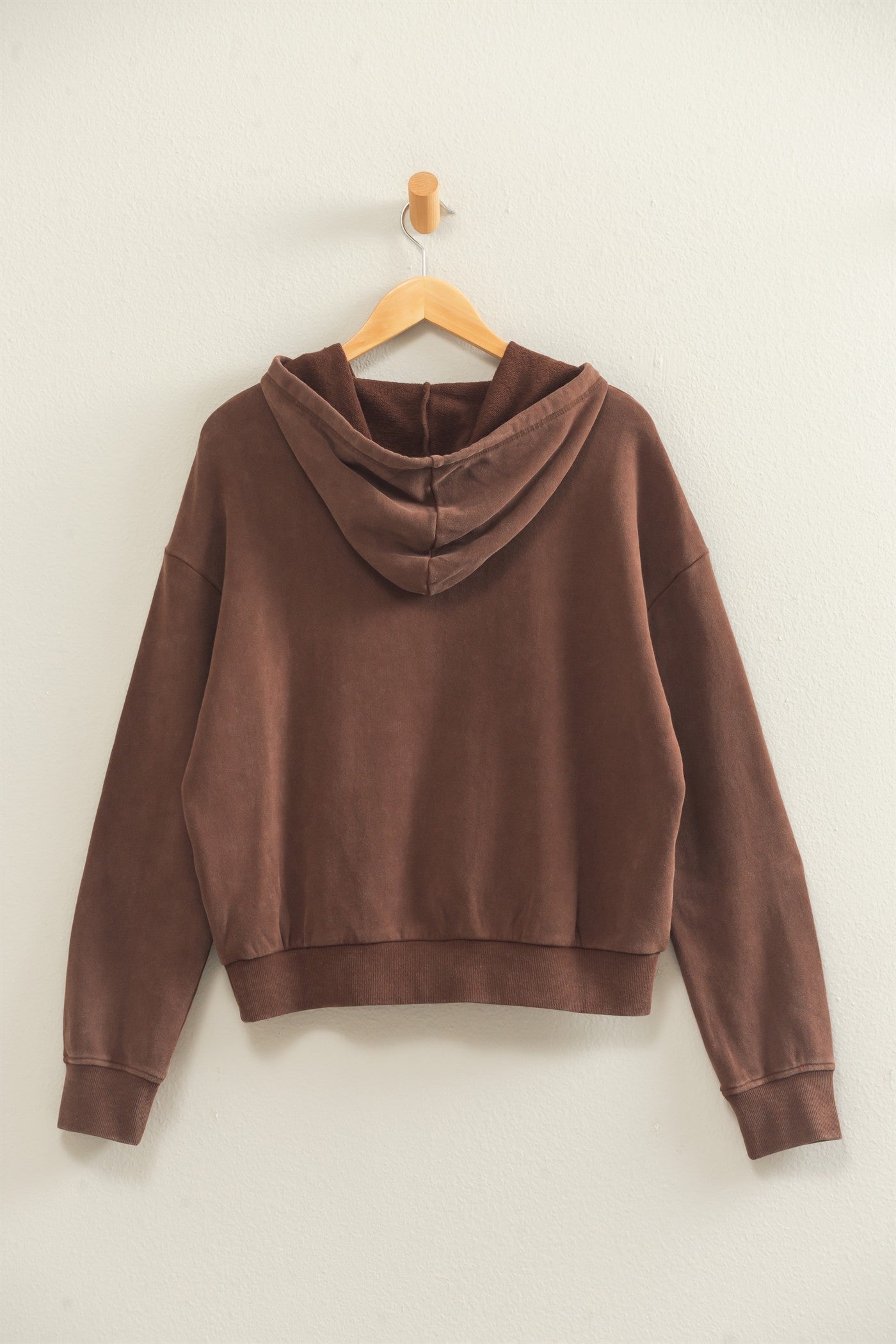 Wholesale Acid Wash Hoodie Clothing Tops DZ26E112 DARK BROWN DOUBLE ZERO