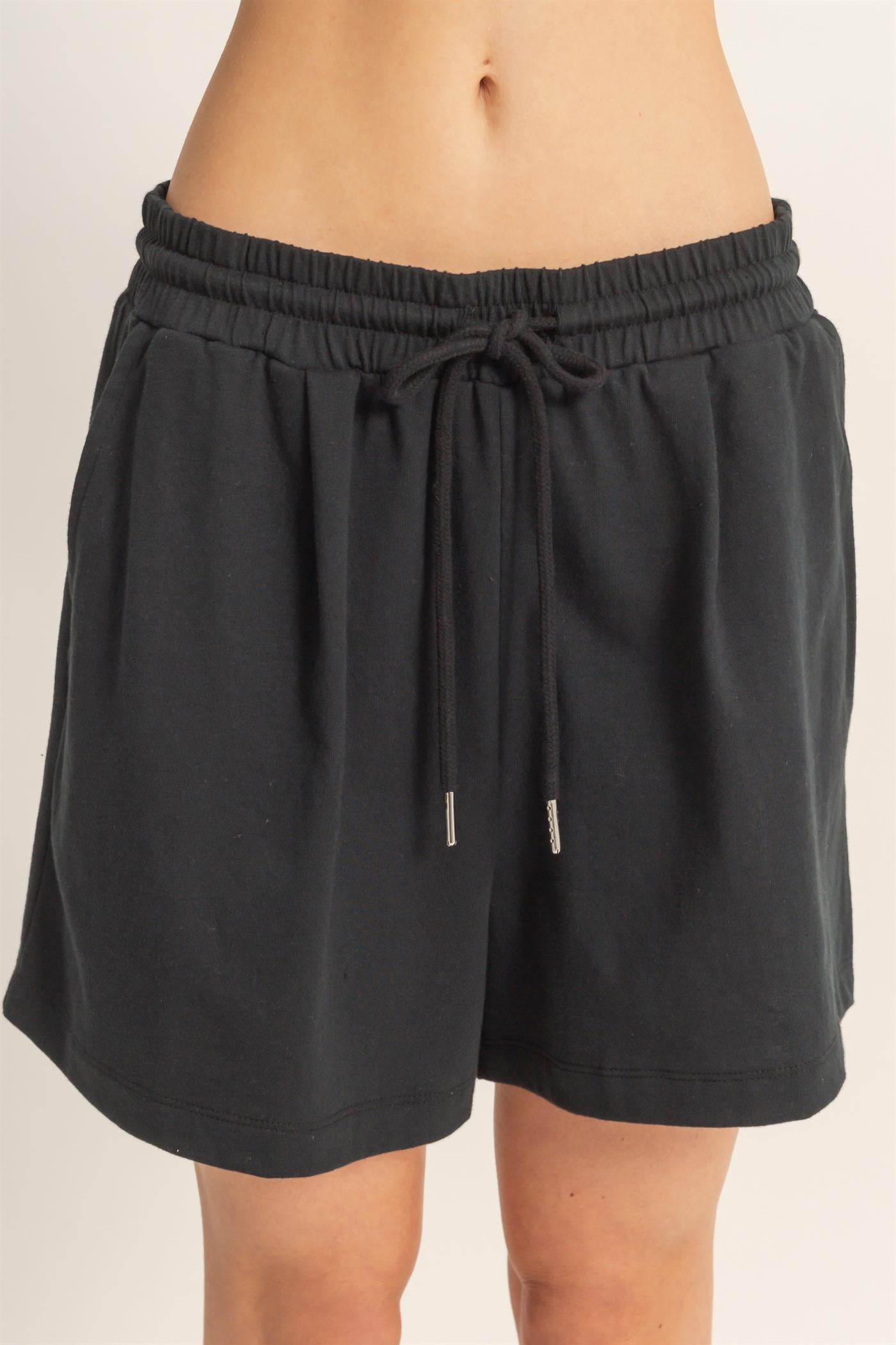 Wholesale Cap Sleeve Boxy Top And Shorts Set Clothing DZ26C543-SET BLACK DOUBLE ZERO