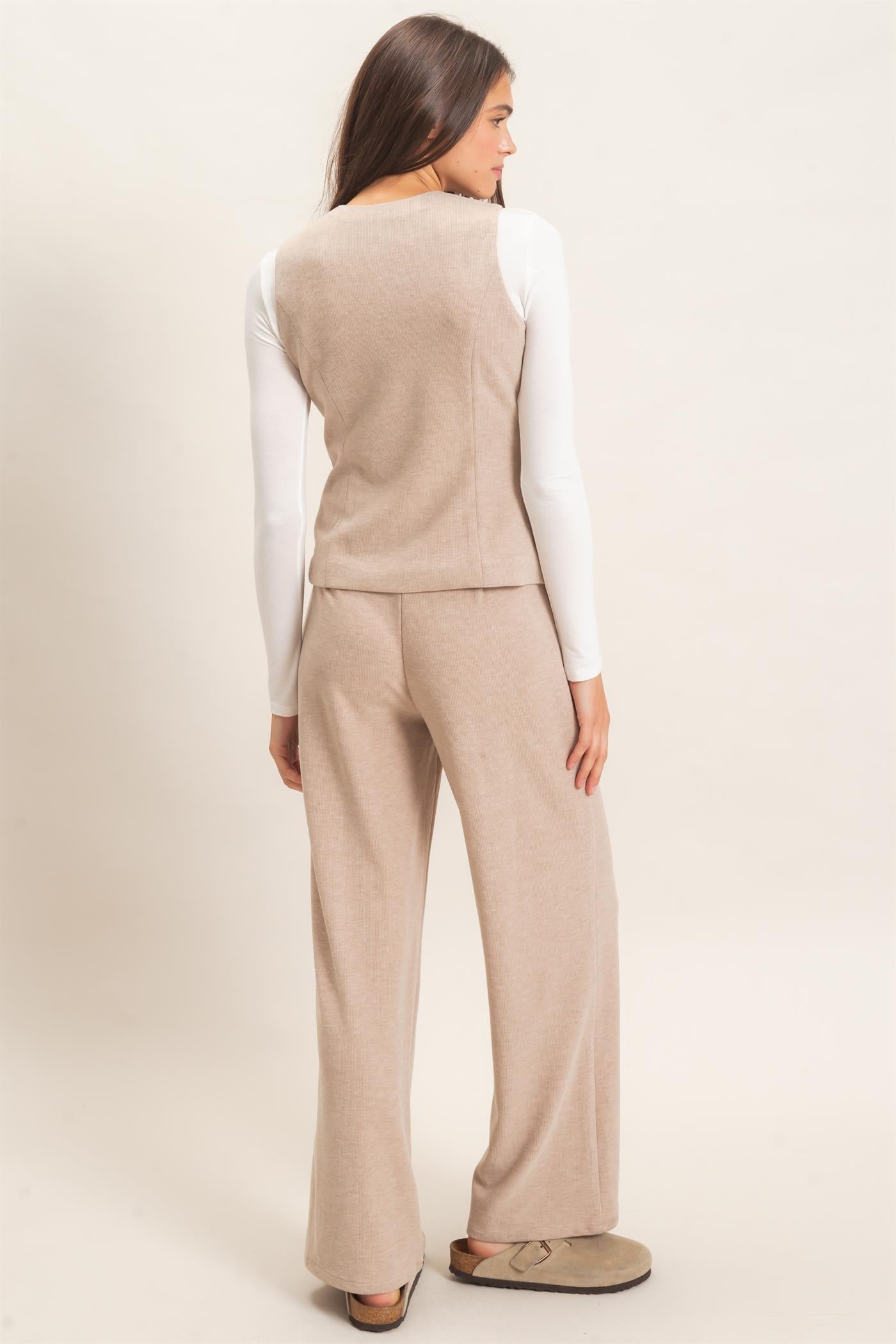 Wholesale Button-Up Vest And Pant Set Clothing HF26F226-SET-D TAUPE HYFVE