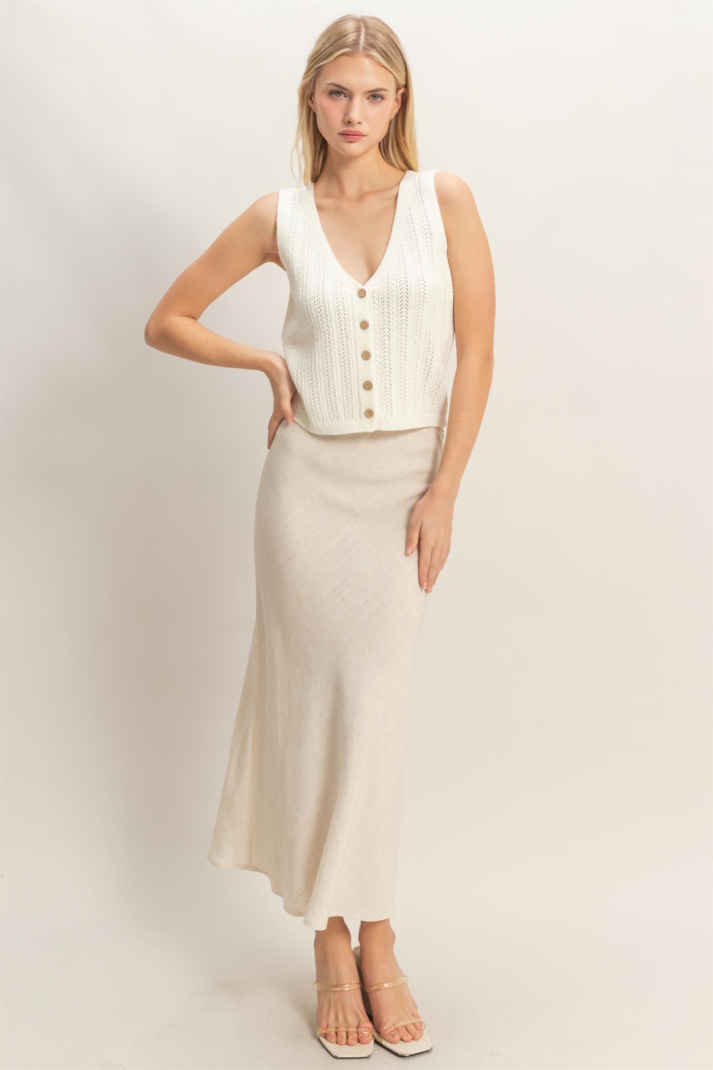 Wholesale Maxi Skirt With Elastic Waistband Skirts HF26A473-D OATMEAL HYFVE