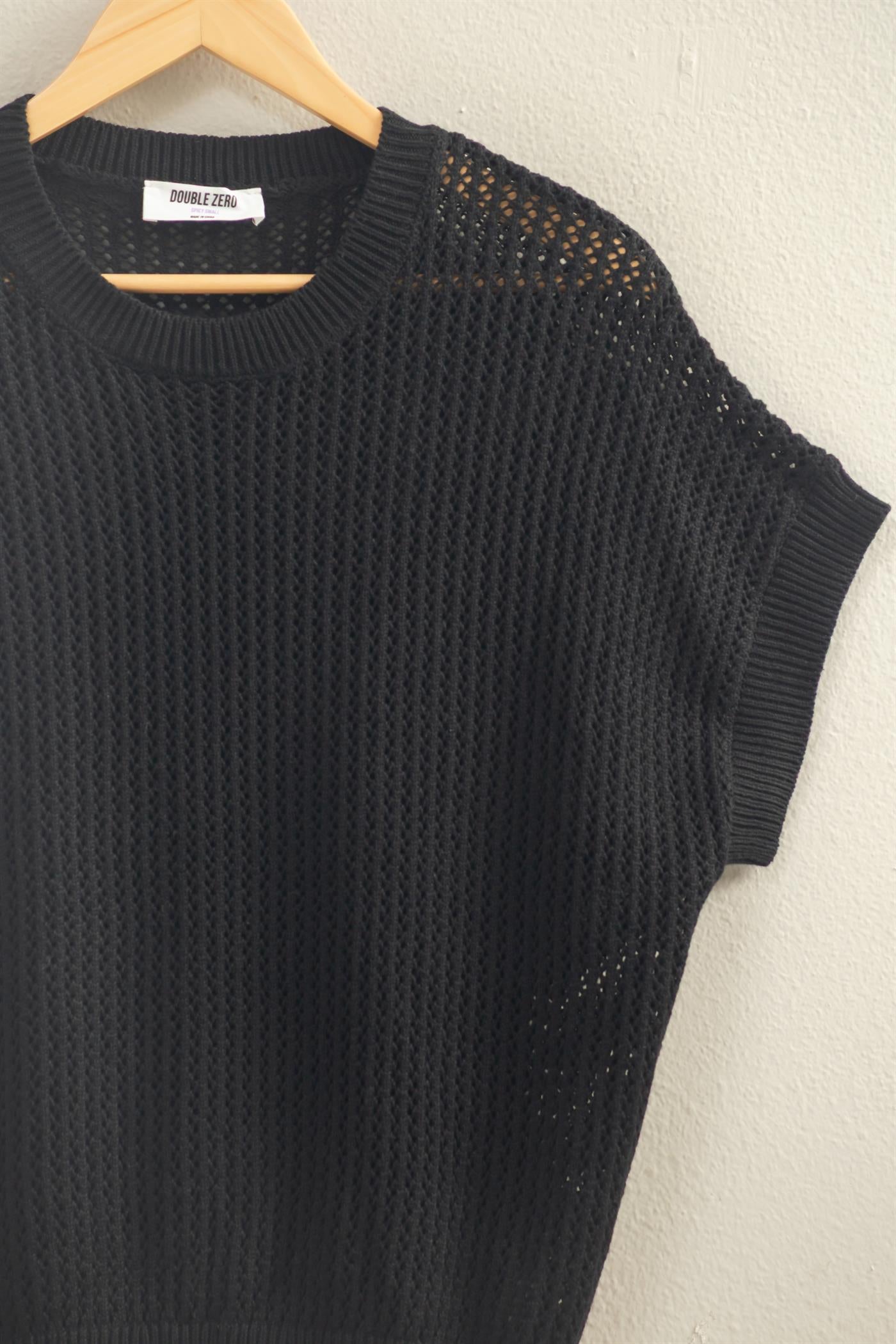 Wholesale Open-Knit Dolman Sleeve Top Clothing Tops DZ26A334 BLACK DOUBLE ZERO