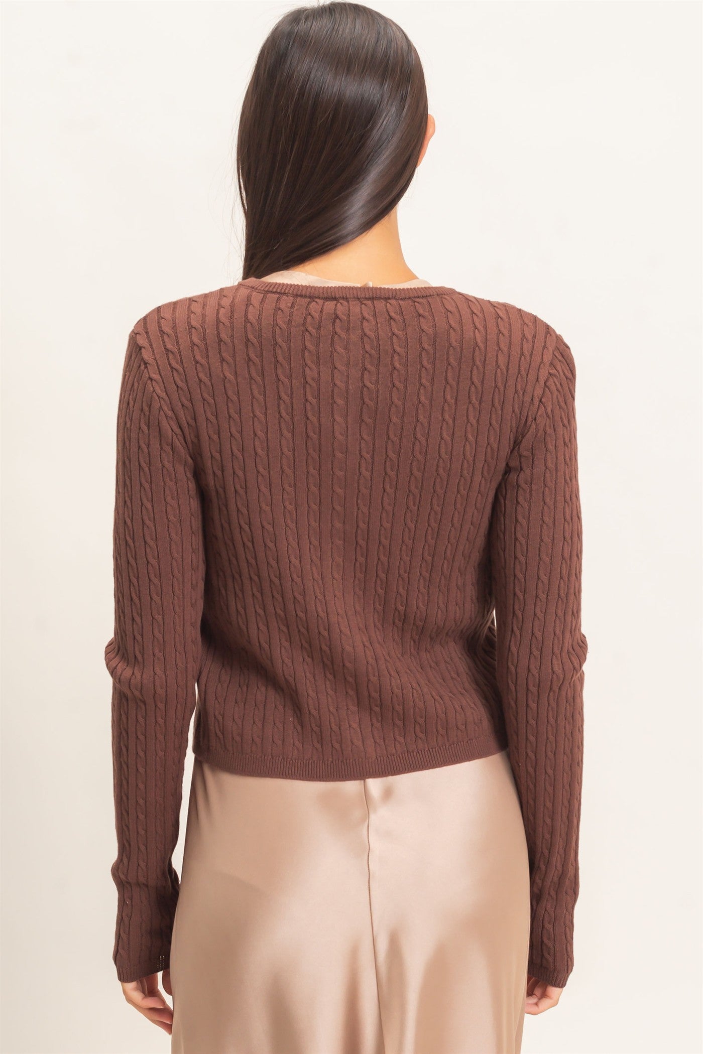 Wholesale Cable Knit Cardigan Cardigans DZ26E256 DARK BROWN DOUBLE ZERO