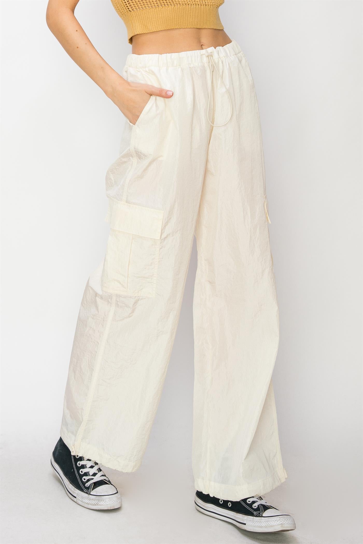 Wholesale Low Rise Parachute Cargo Pants Pants DZ24C809 CREAM DOUBLE ZERO