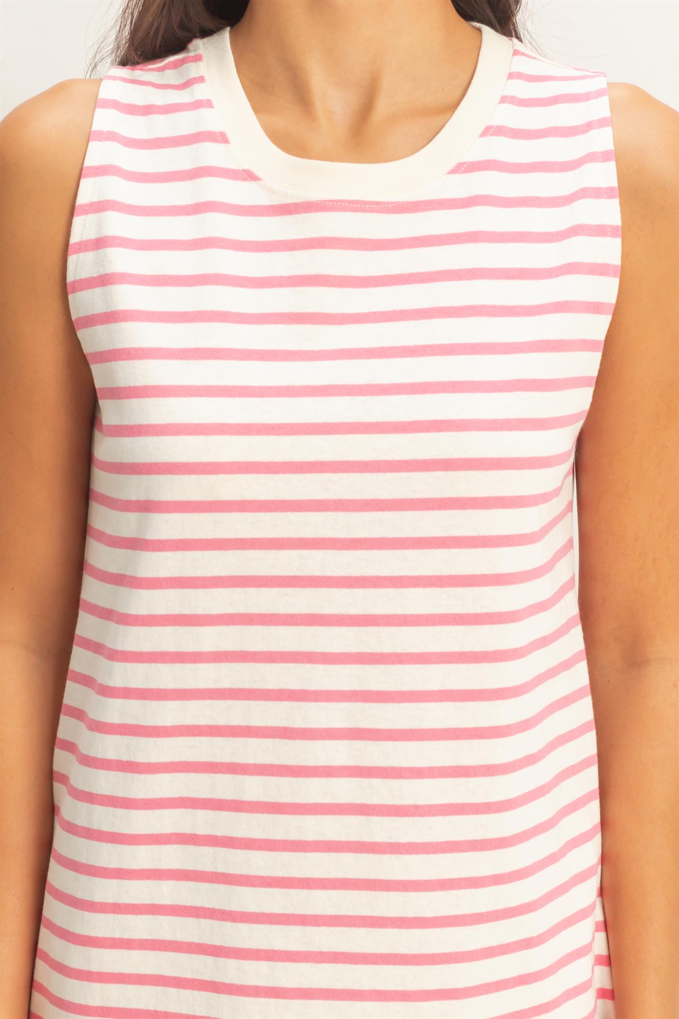 Wholesale Striped Sleeveless Mini Dress Dresses DZ26C068 PINK DOUBLE ZERO