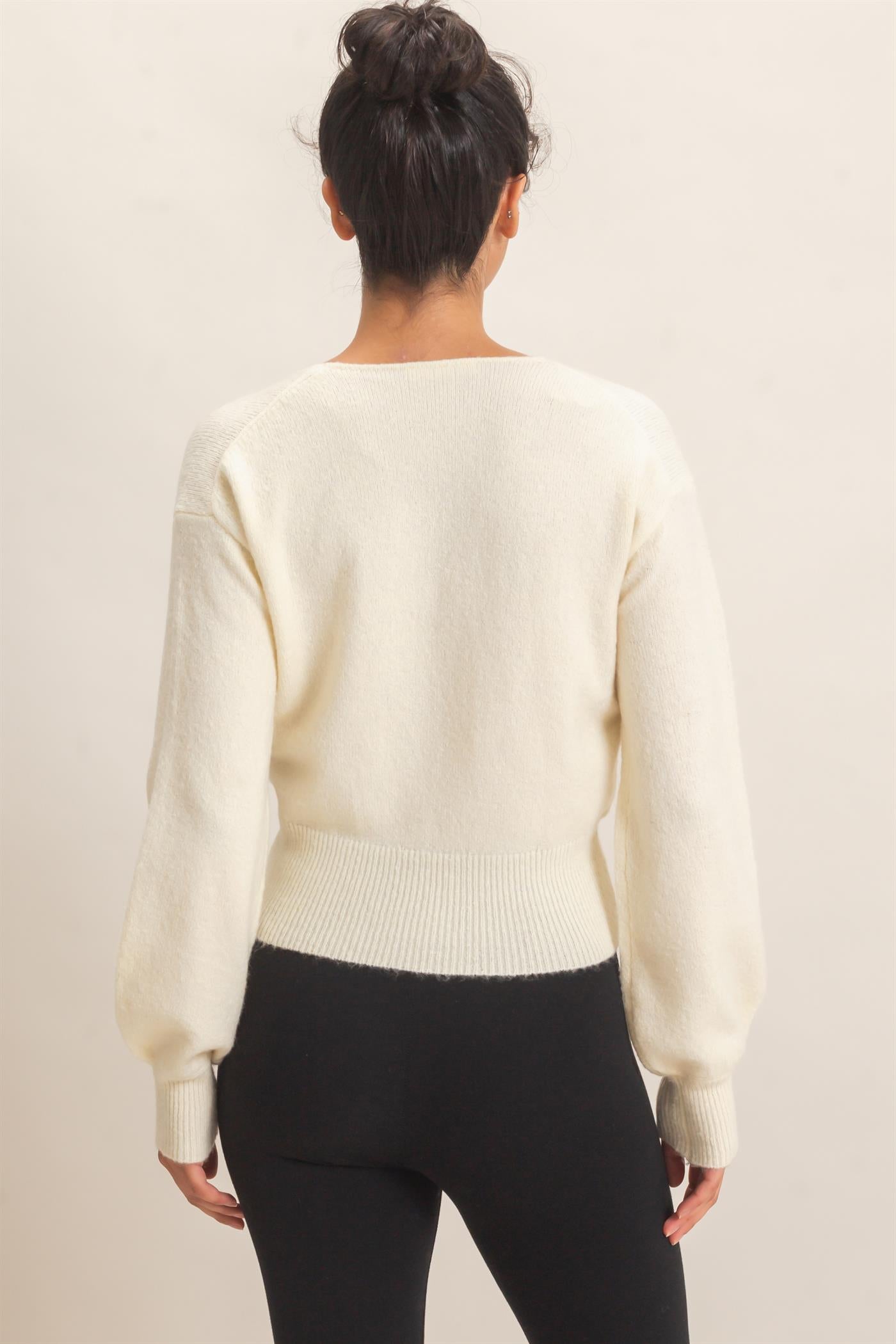 Wholesale Wrap V Neck Sweater Sweaters DZ26E948 CREAM DOUBLE ZERO