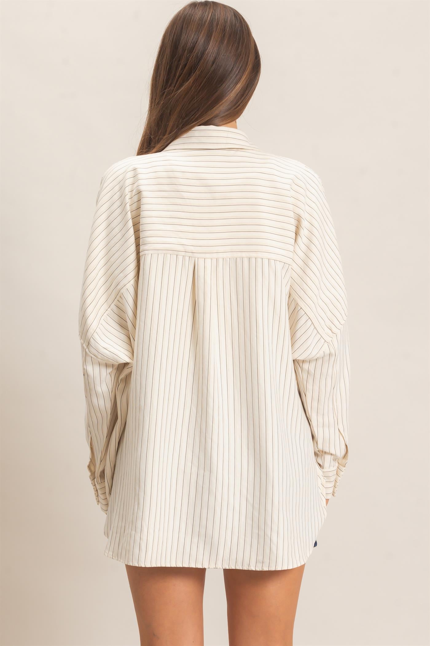 Wholesale Striped Button-Up Shirt Shirts HF26F134 CREAM HYFVE