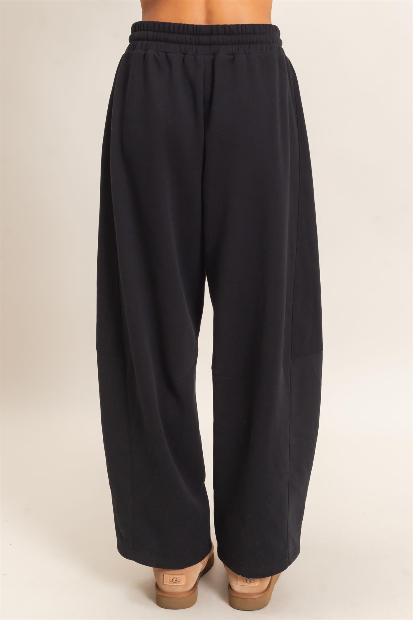 Wholesale Drawstring Waist Barrel Sweatpants Pants DZ26E290 BLACK DOUBLE ZERO