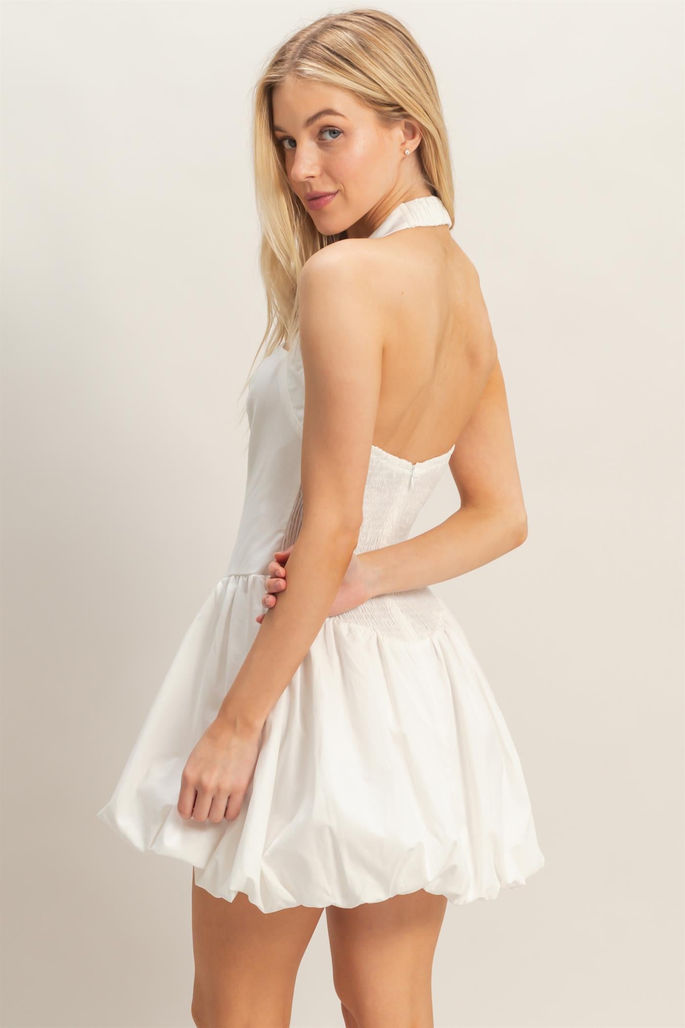 Wholesale Halter Bubble Hem Dress Dresses HF26A012 WHITE HYFVE
