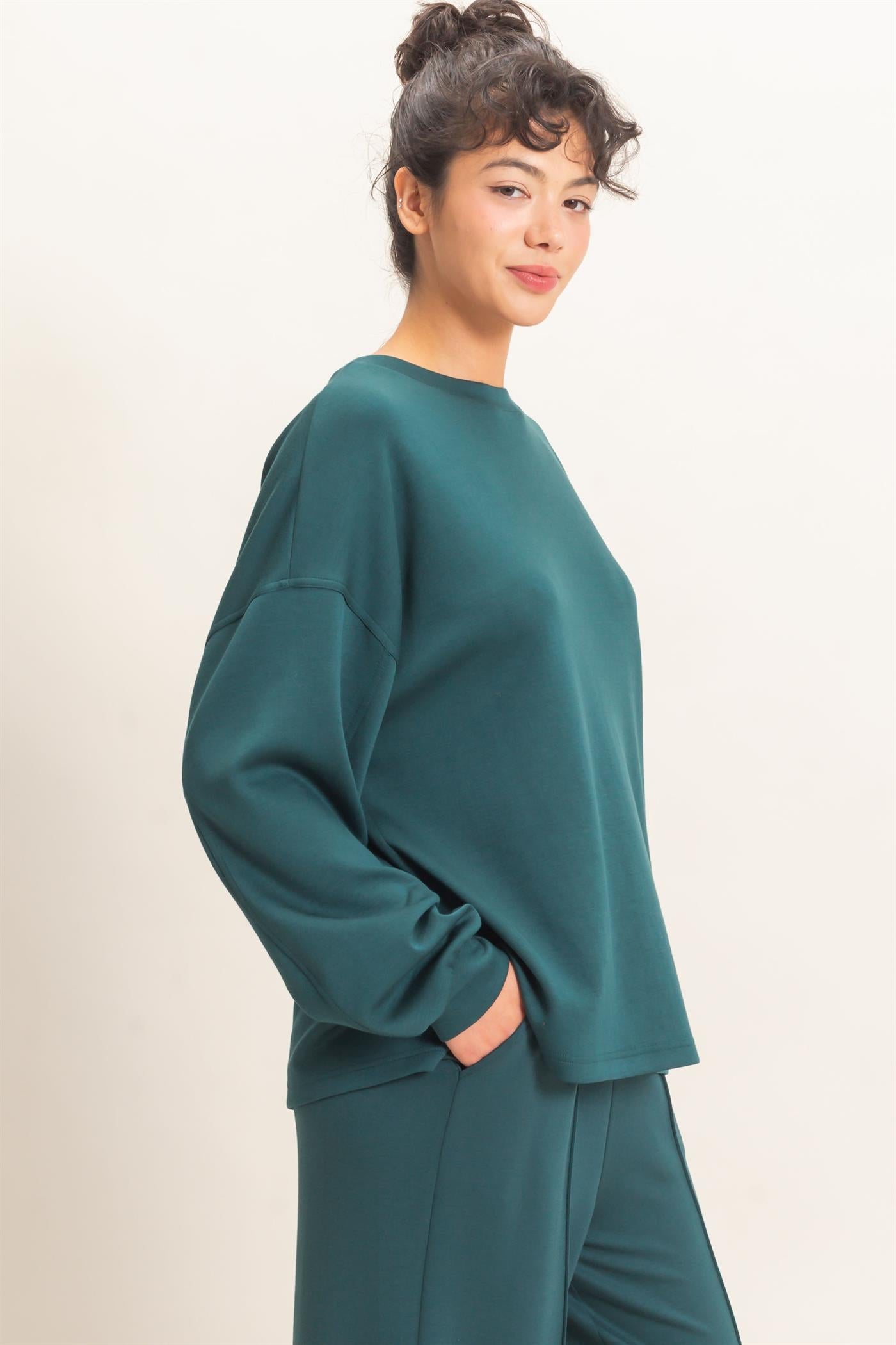Wholesale Oversized Crew Neck Top Sweatshirts DZ26E388 DEEP GREEN DOUBLE ZERO