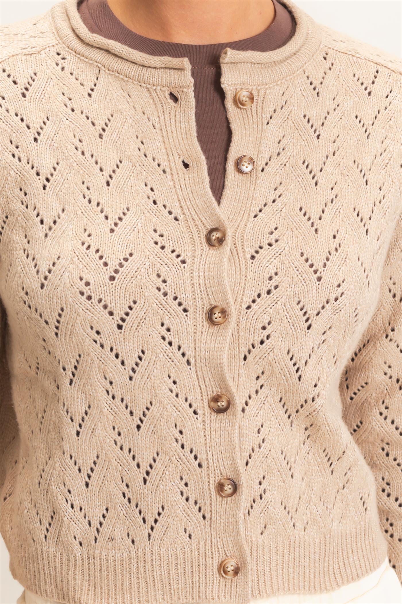 Wholesale Pointelle Knit Button Front Cardigan Cardigans DZ26C978 DARK TAUPE DOUBLE ZERO