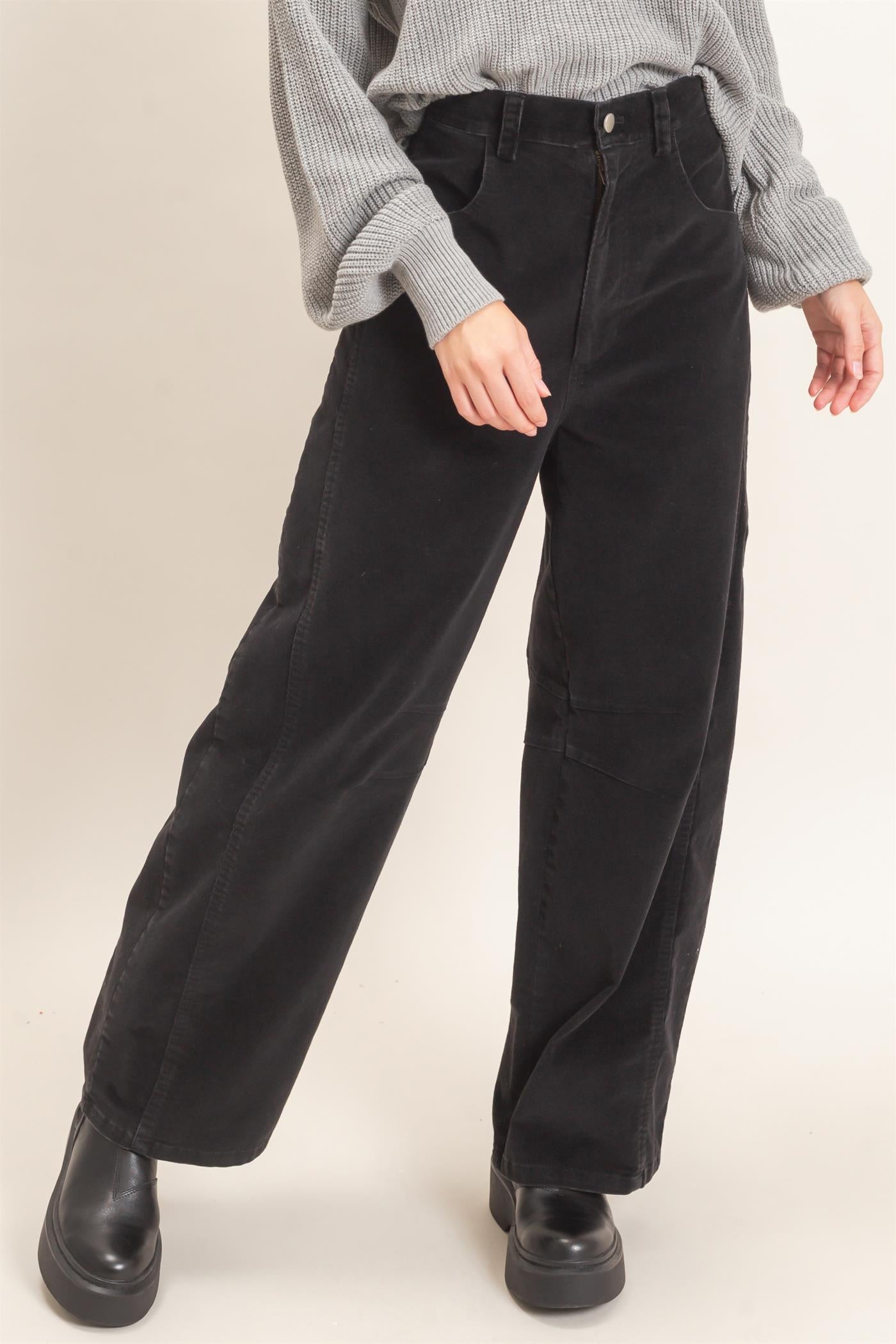 Wholesale Mineral Wash Wide-Leg Pants Pants HF26F238 BLACK HYFVE