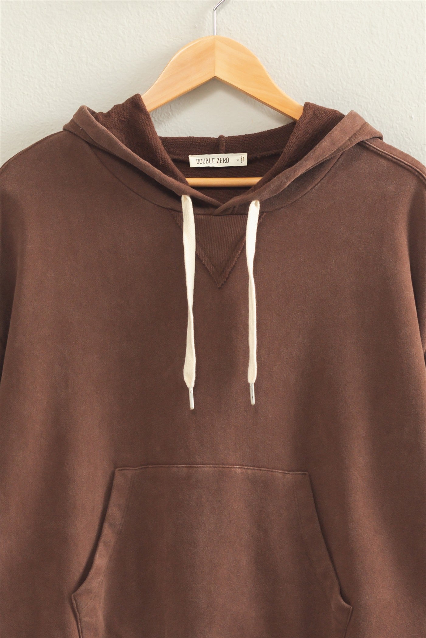 Wholesale Acid Wash Hoodie Clothing Tops DZ26E112 DARK BROWN DOUBLE ZERO