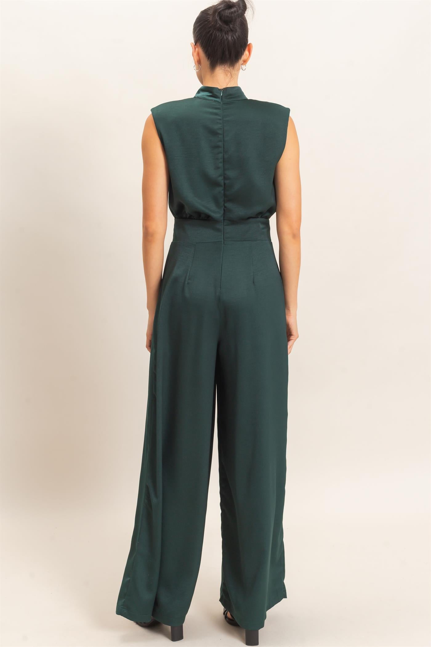 Wholesale Sleeveless Mock Neck Jumpsuit Clothing HF26F209-D D.GREEN HYFVE