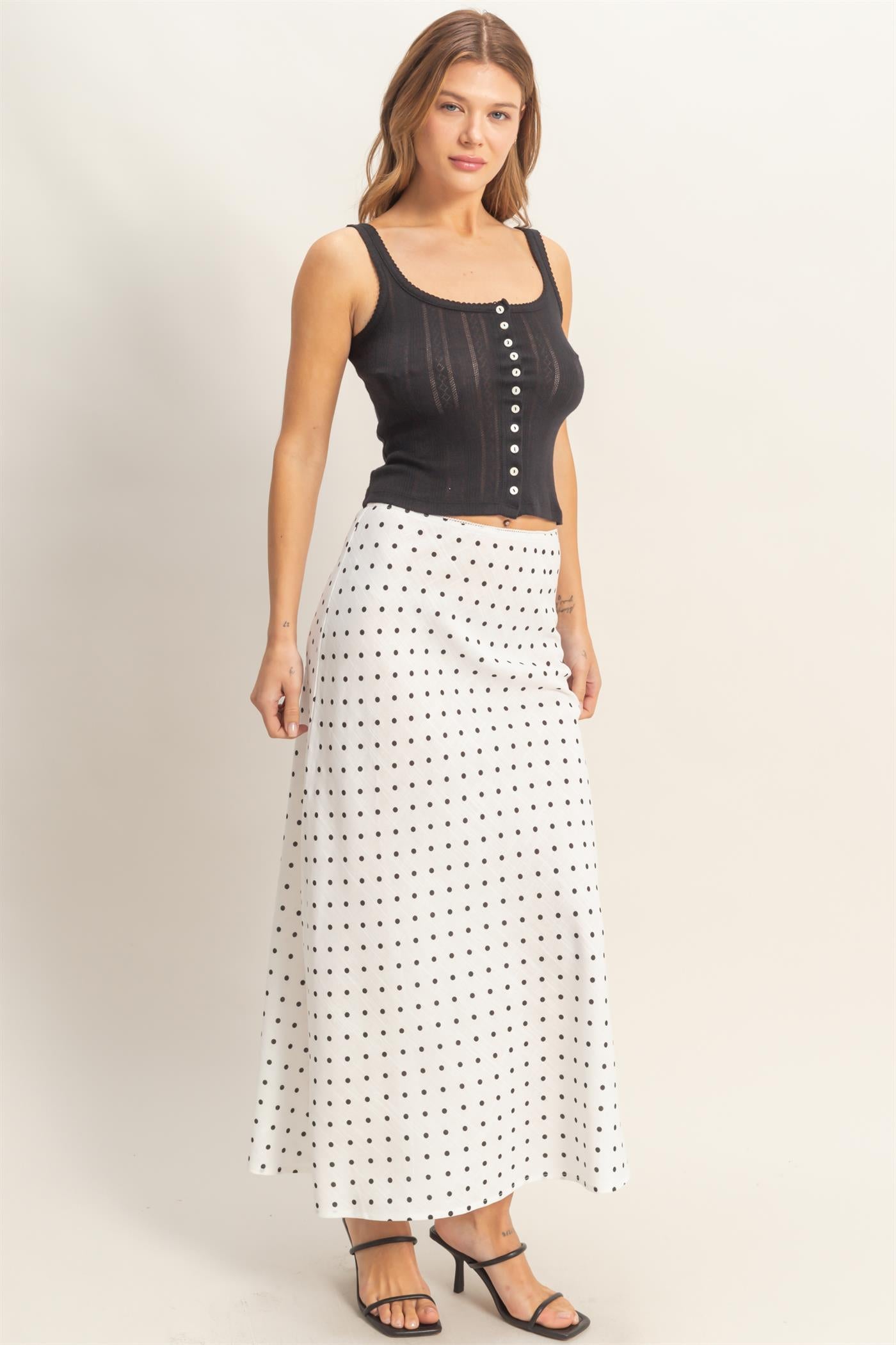 Wholesale Polka Dot A-Line Skirt Skirts HF26E416-D WHITE HYFVE