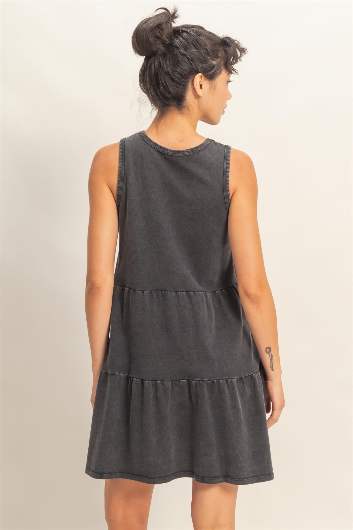 Wholesale Sleeveless Crewneck Tiered Mini Dress Dresses DZ26C208 BLACK DOUBLE ZERO