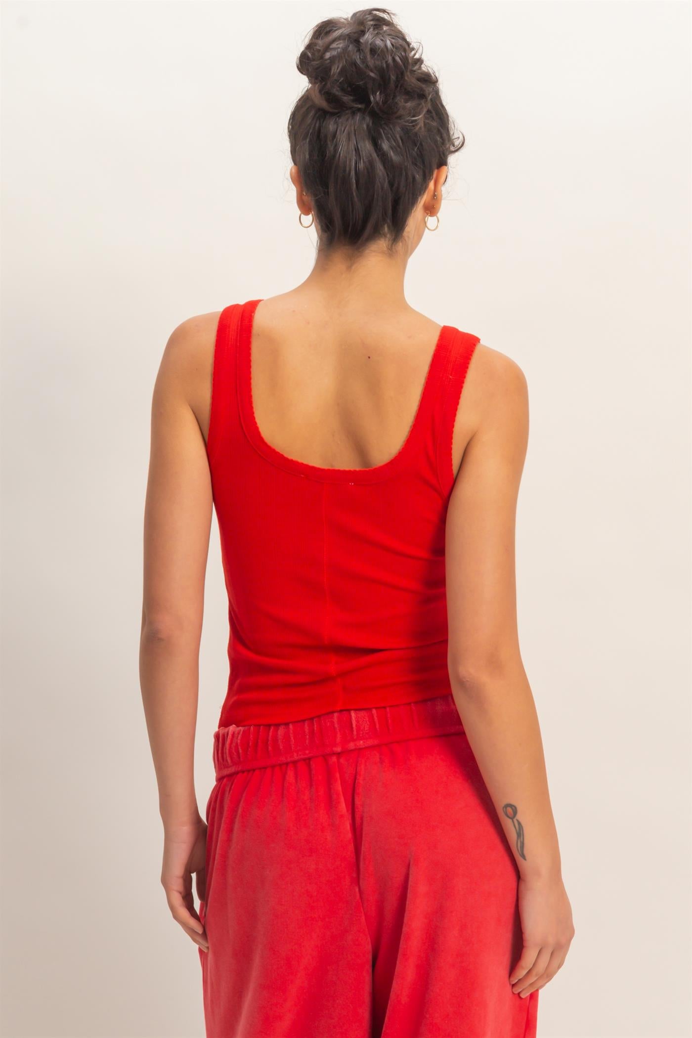 Wholesale Pointelle Button Front Scoop Neck Tank Top Tank Tops DZ26A775 RED DOUBLE ZERO