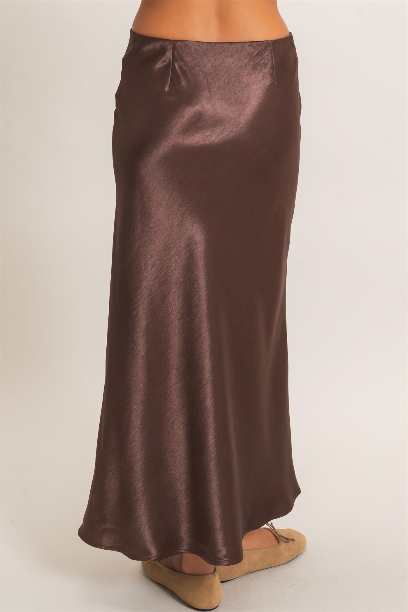 Wholesale Satin Midi Skirt Skirts DZ26C962 DARK BROWN DOUBLE ZERO