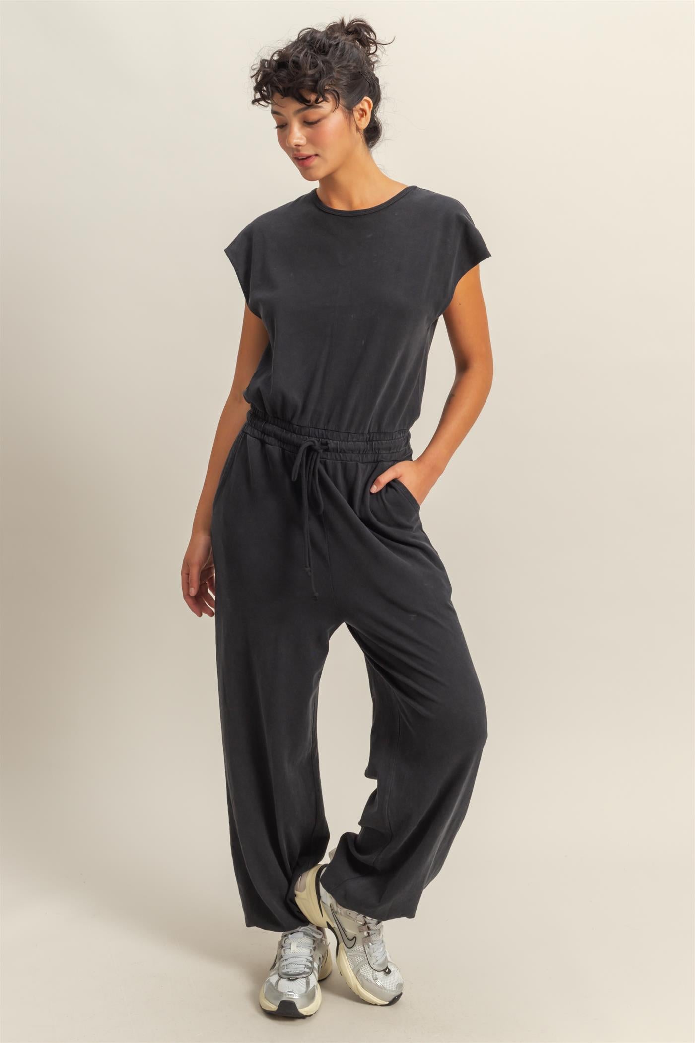 Wholesale Short Sleeve Casual Jumpsuit Clothing DZ24C619 BLACK DOUBLE ZERO