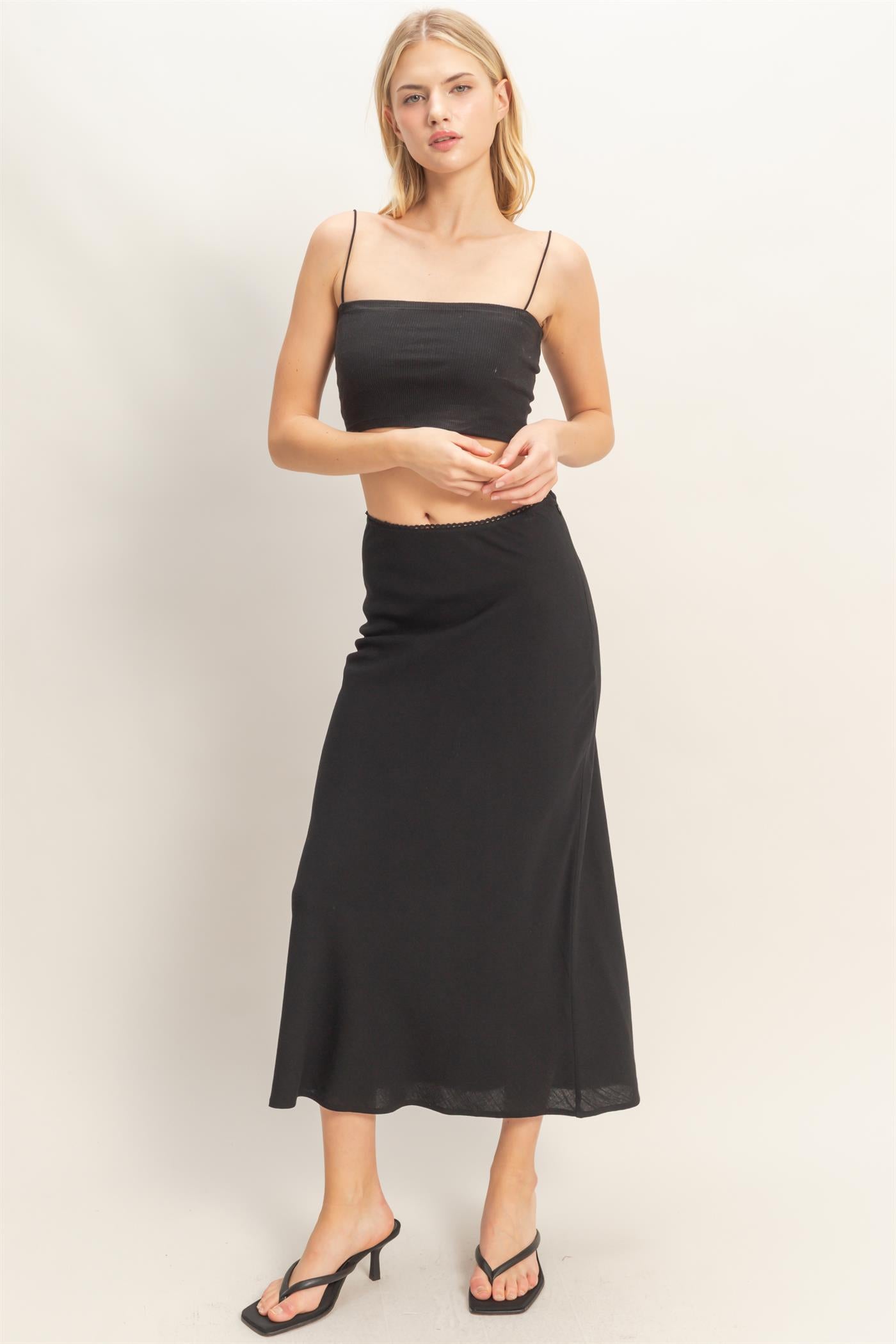 Wholesale Maxi Skirt With Elastic Waistband Skirts HF26A473-D BLACK HYFVE