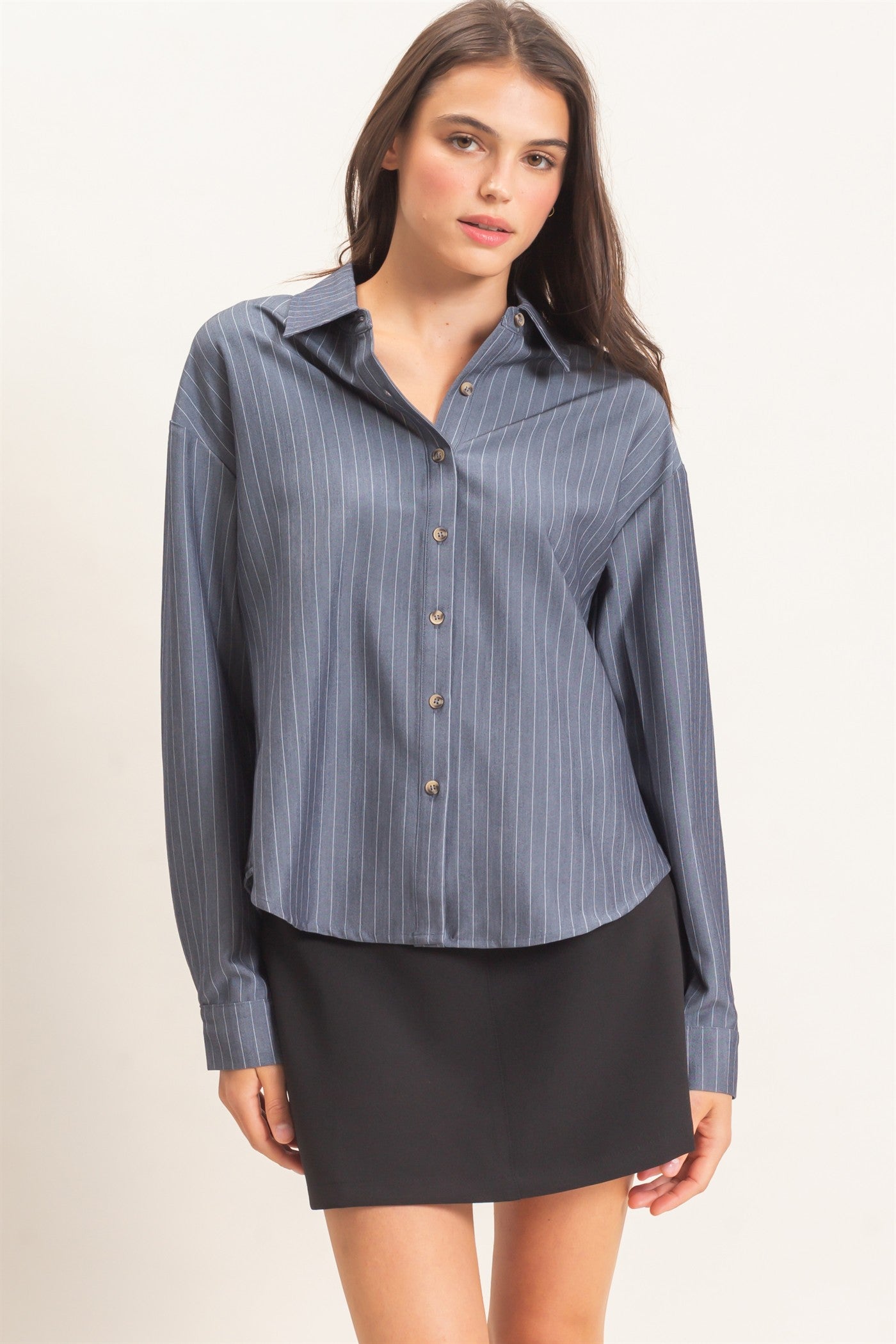 Wholesale Striped Button-Up Shirt Shirts HF27A425 LIGHT NAVY HYFVE