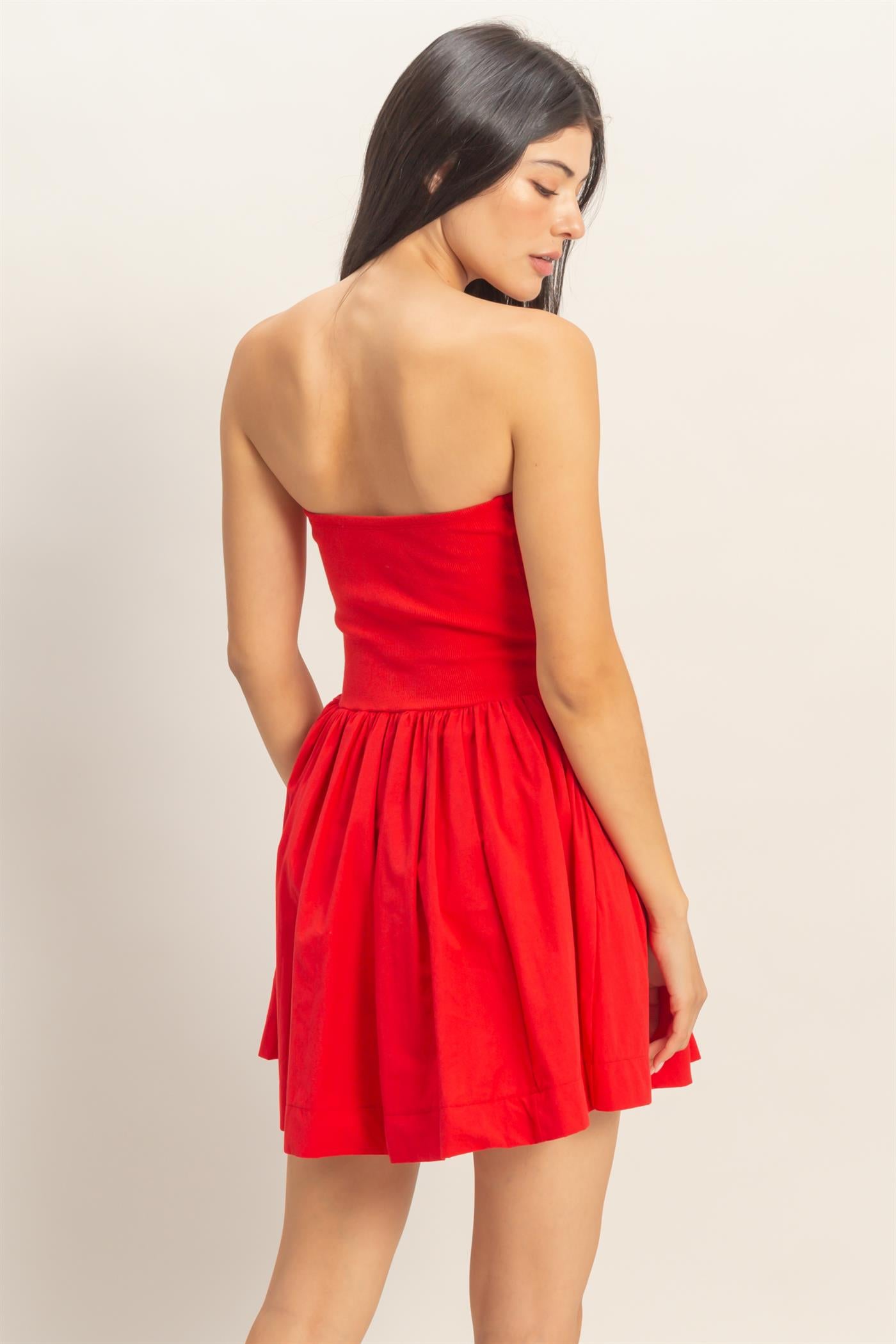 Wholesale Strapless Flowy Mini Dress Dresses DZ26C043 RED DOUBLE ZERO