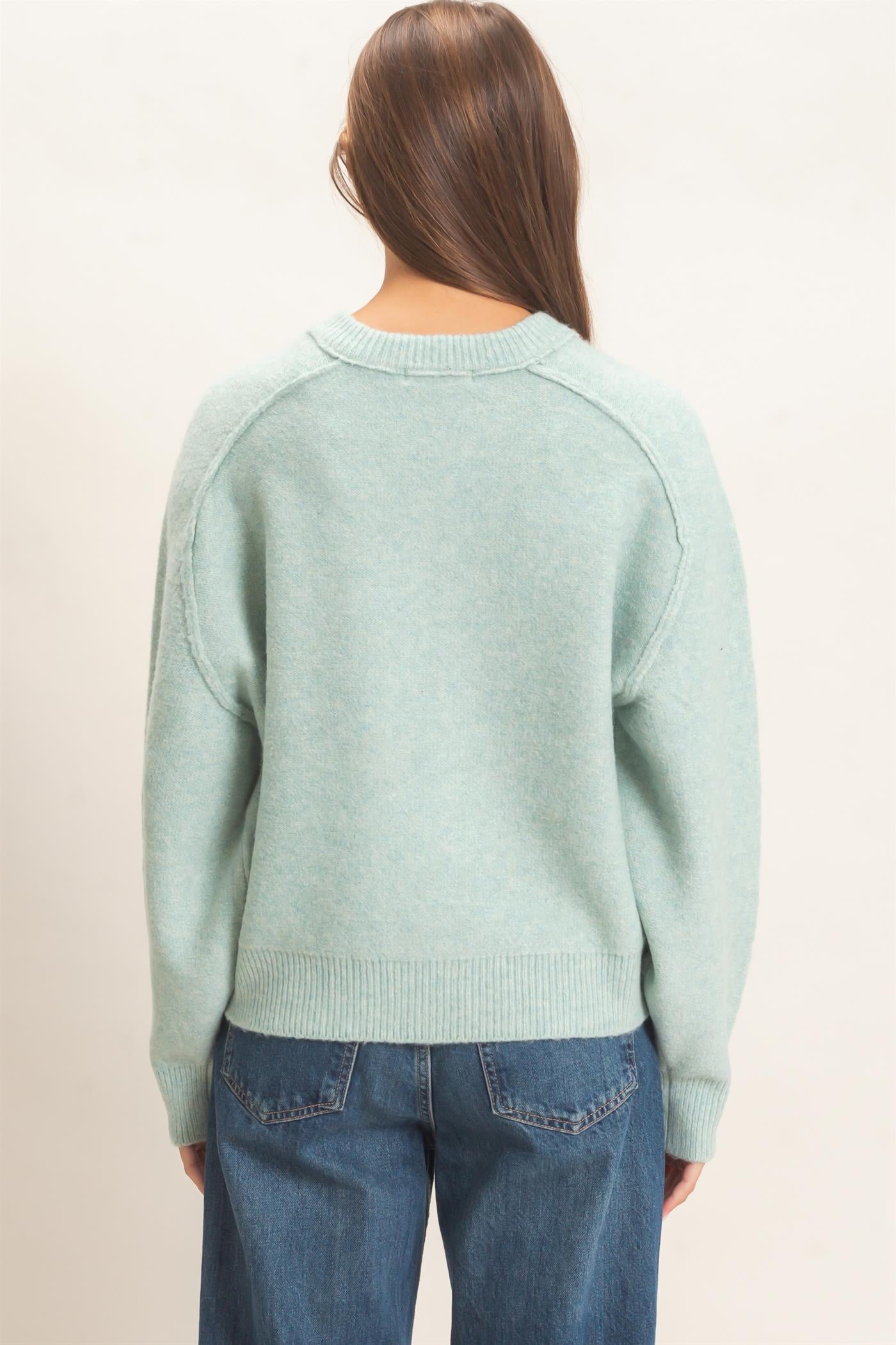 Wholesale Henley Sweater With Reverse Seams Sweaters DZ26F004 PALE GREEN DOUBLE ZERO
