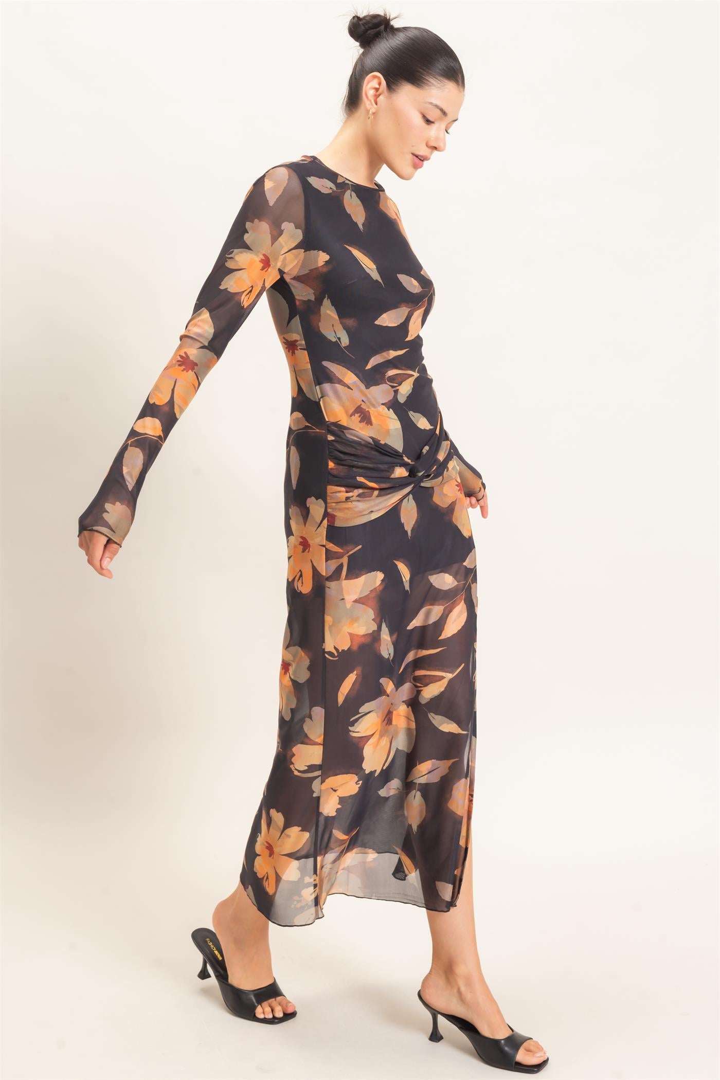 Wholesale Floral Mesh Knit Dress Dresses HF26E307 BLACK HYFVE