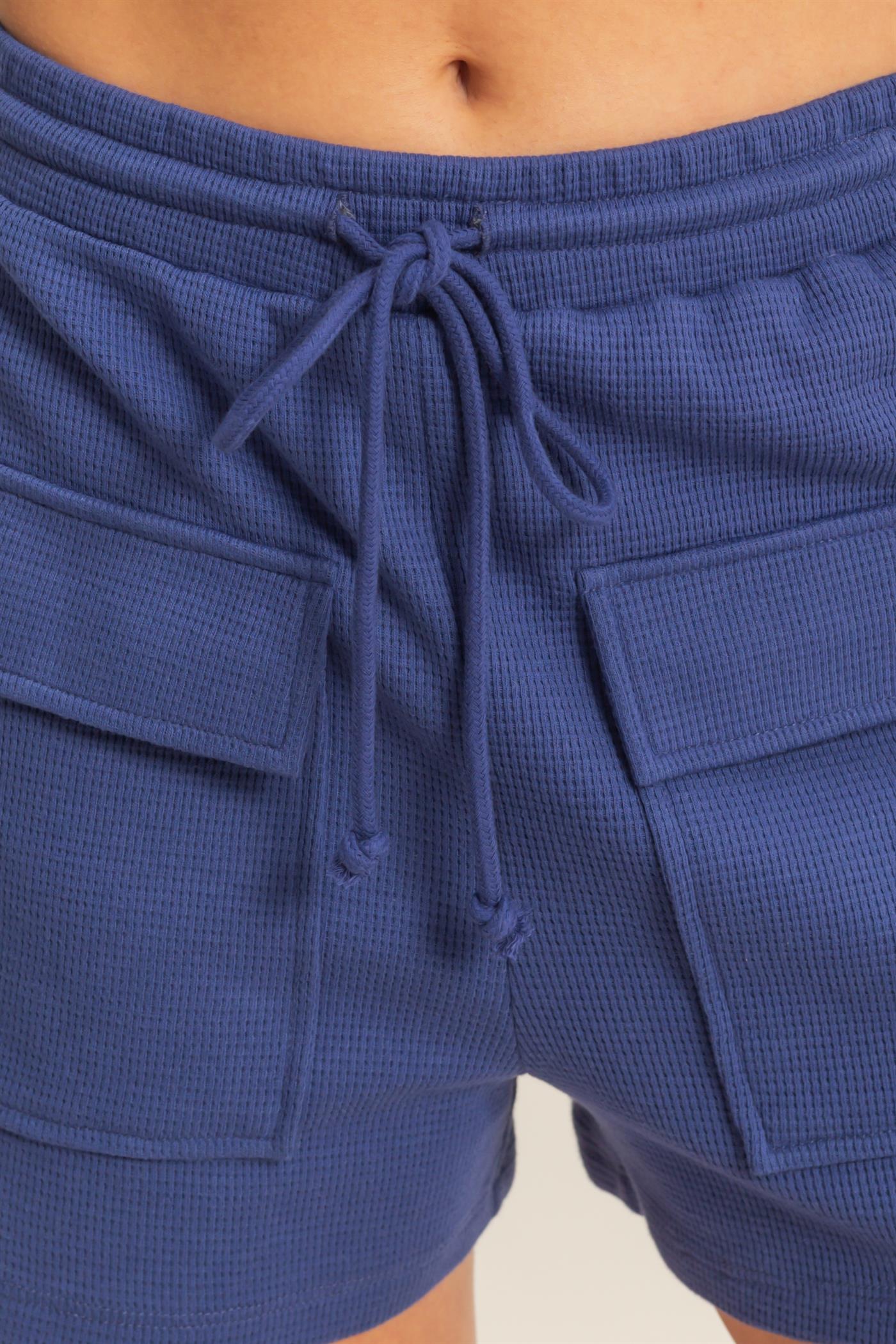 Wholesale Waffle Knit Front Pocket Shorts Shorts DZ25A793 DUSTY INDIGO DOUBLE ZERO