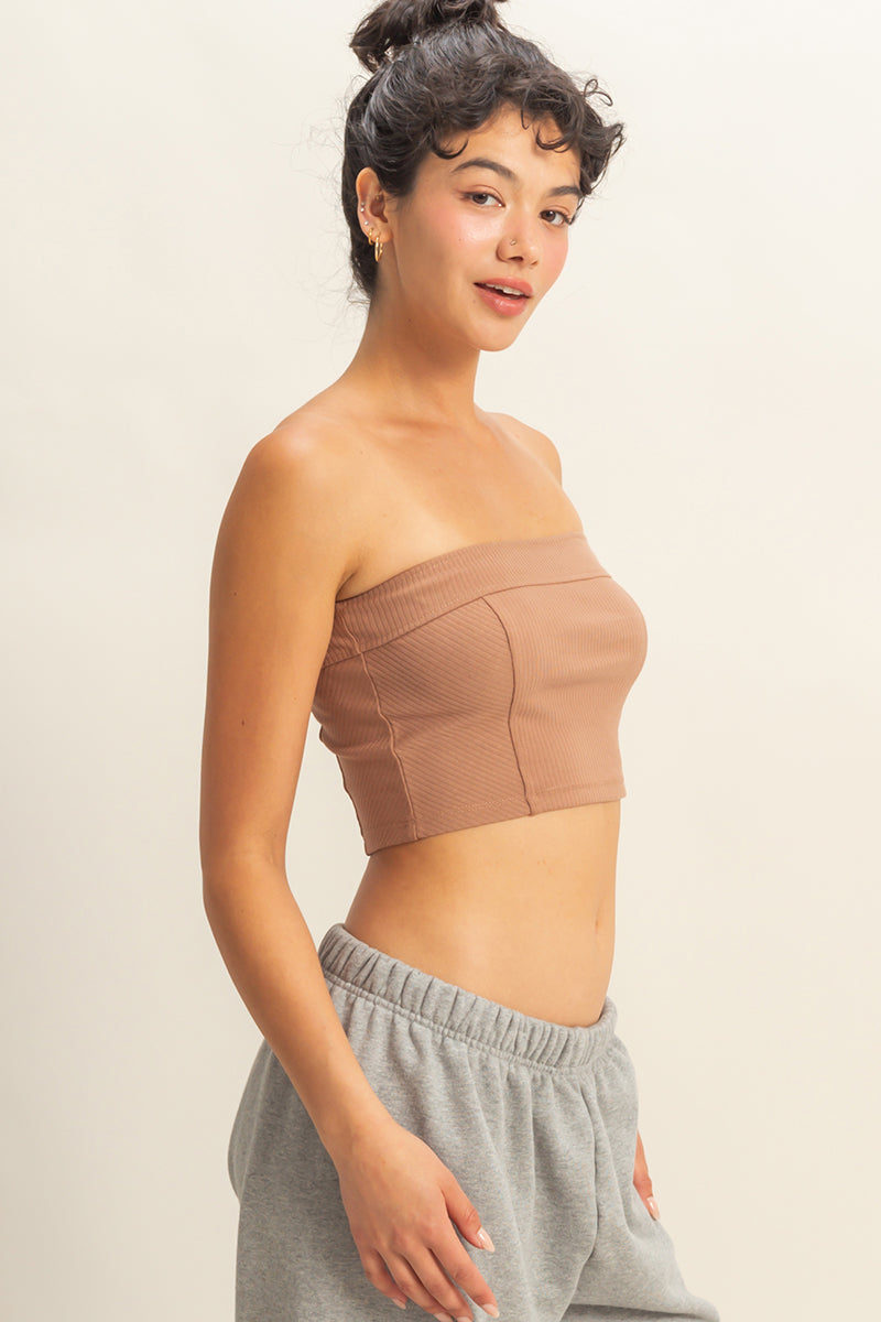 Wholesale Strapless Ribbed Crop Top Clothing Tops DZ23E512 CHOCOLATE MILK DOUBLE ZERO