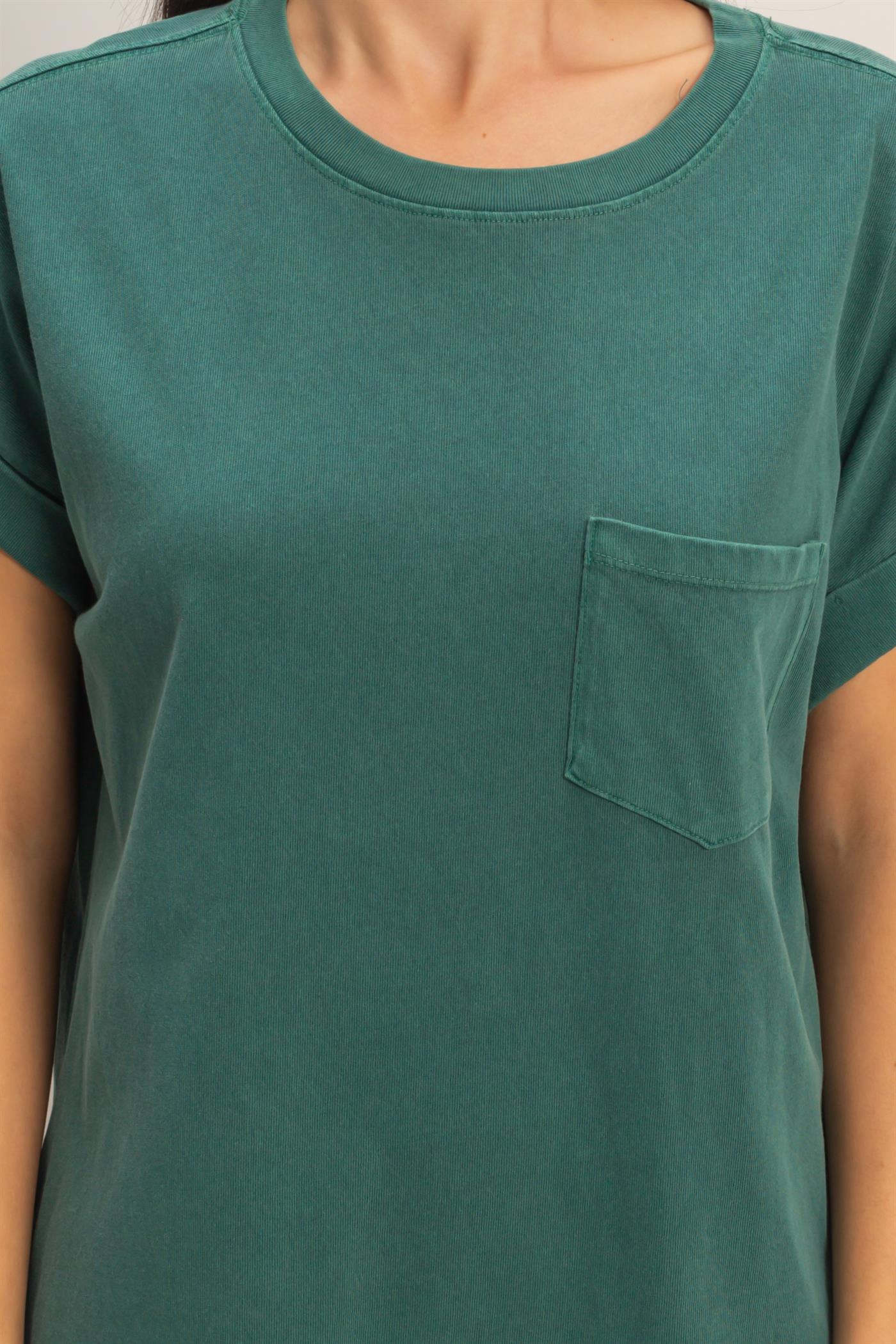 Wholesale Round Neck T-Shirt Mini Dress Dresses DZ26A029 DARK TEAL DOUBLE ZERO