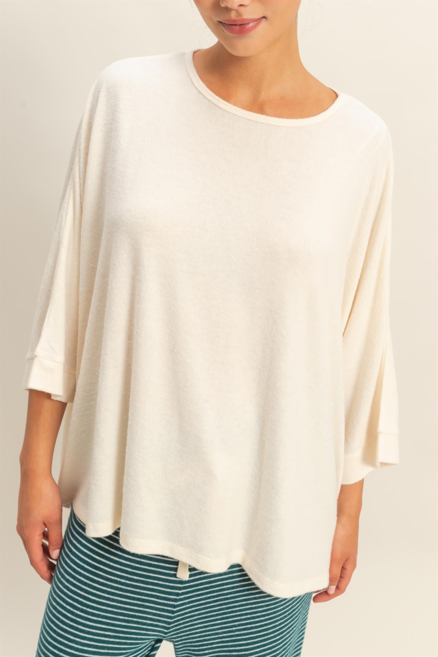 Wholesale Batwing 3/4 Sleeve Oversized Top Clothing Tops DZ25E133 CREAM DOUBLE ZERO