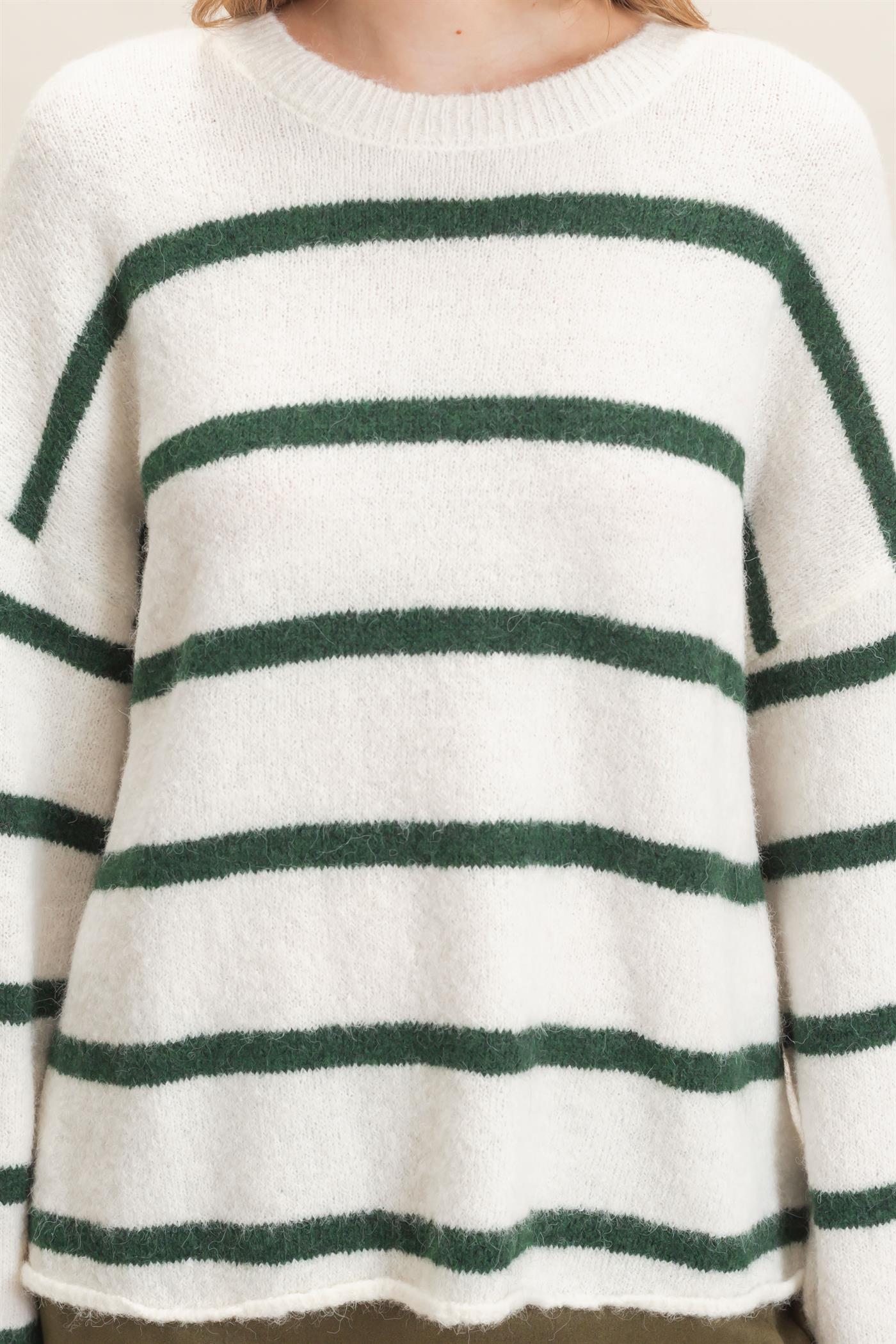 Wholesale Striped Crew Neck Sweater Sweaters HF26E894 HUNTER GREEN HYFVE