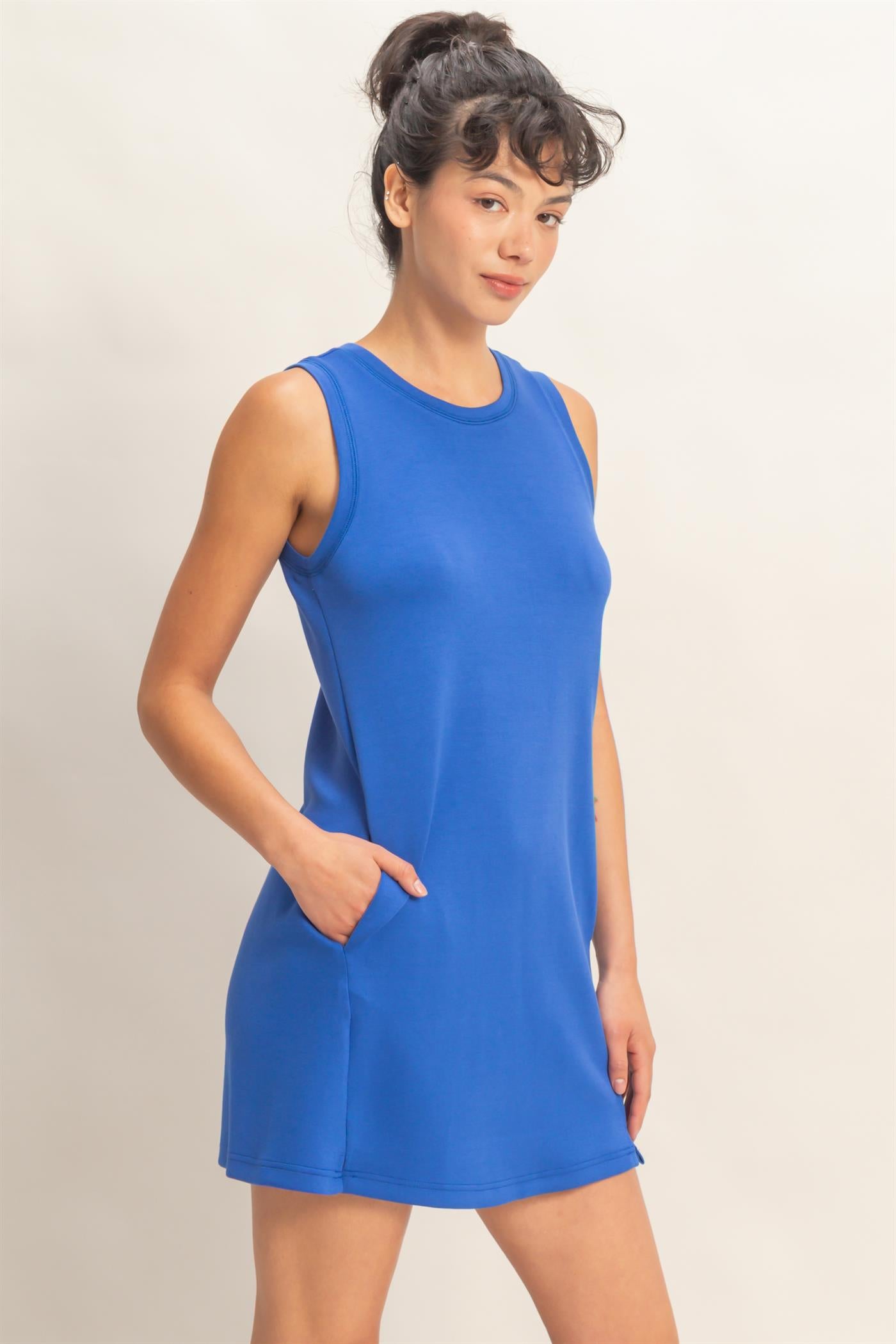 Wholesale Crew Neck Tank Mini Dress Dresses DZ26C702 COBALT DOUBLE ZERO