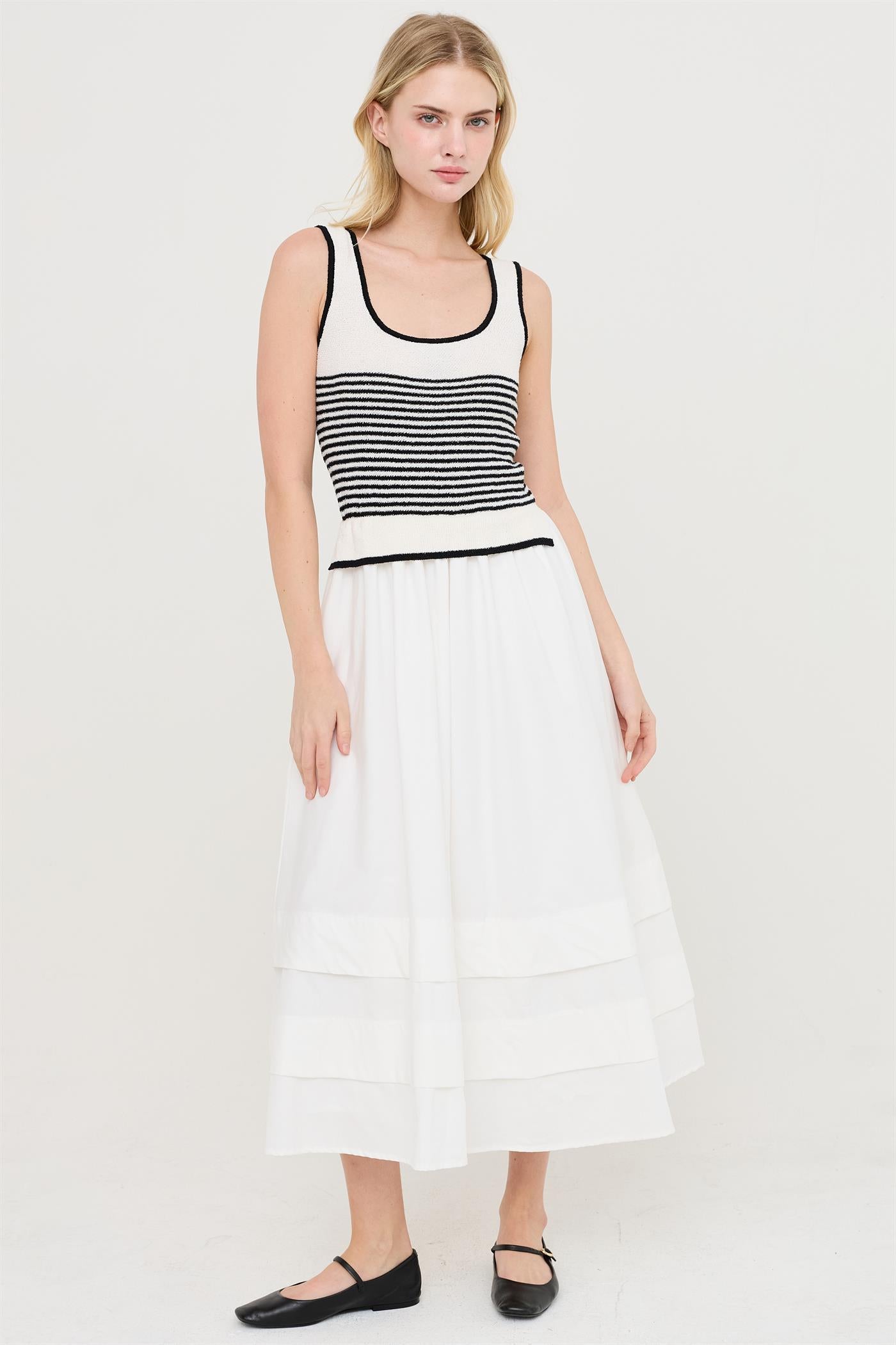 Wholesale Striped Knit Scoop Neck Dress Dresses HF26A338 CREAM HYFVE