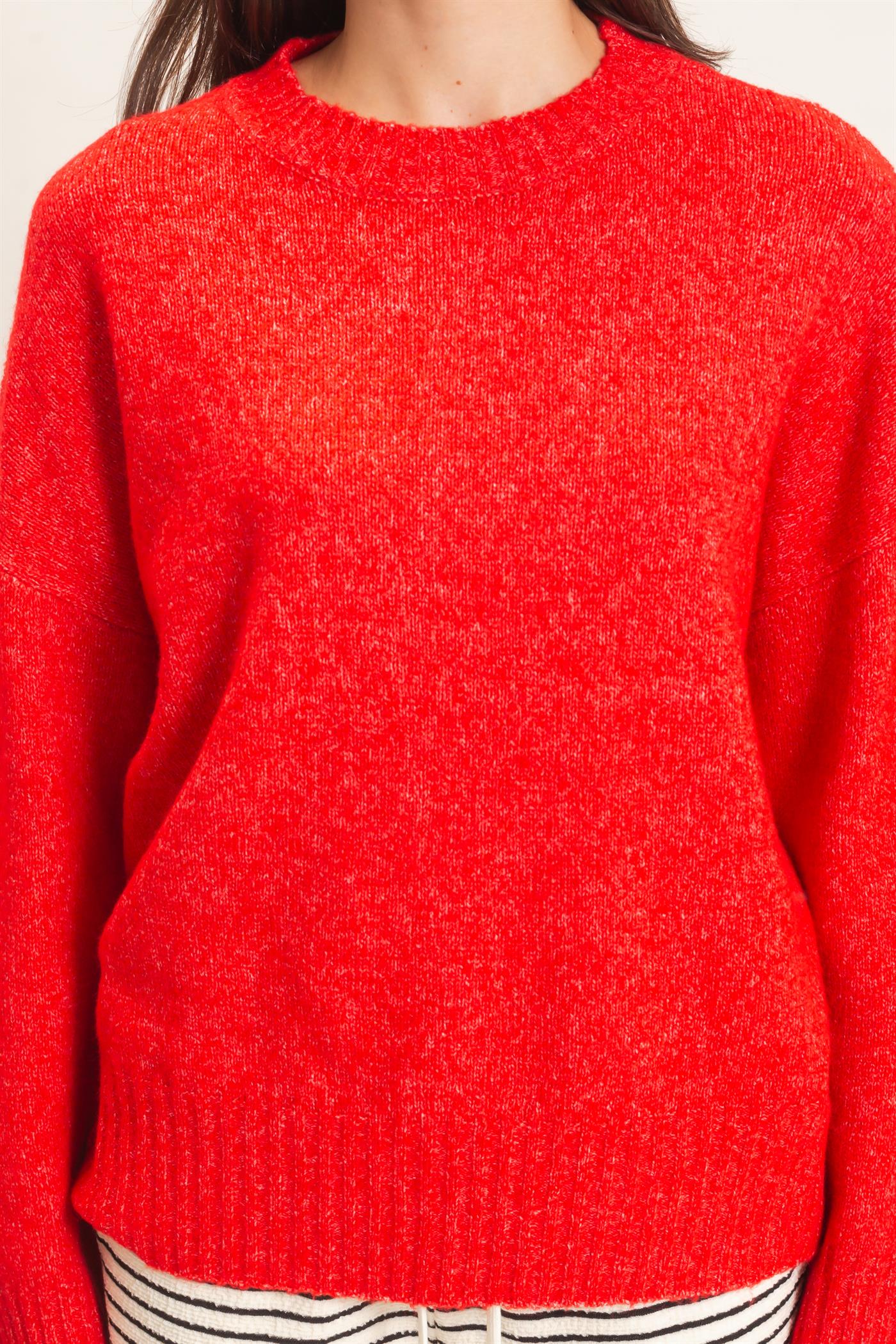 Wholesale Ribbed Crew Neck Sweater Sweaters HF26F179-D RED HYFVE