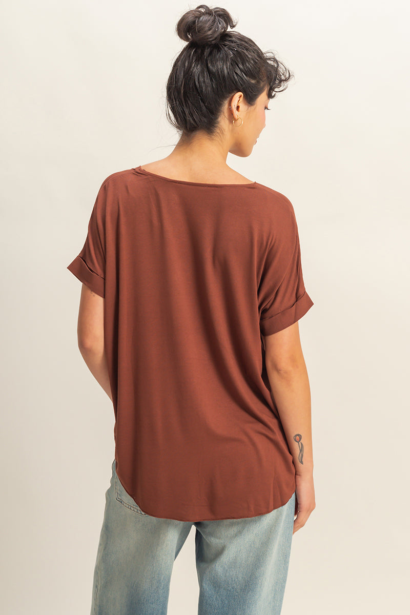 Wholesale V-Neck Oversized Top Clothing Tops DZ22A998 CHOCOLATE DOUBLE ZERO