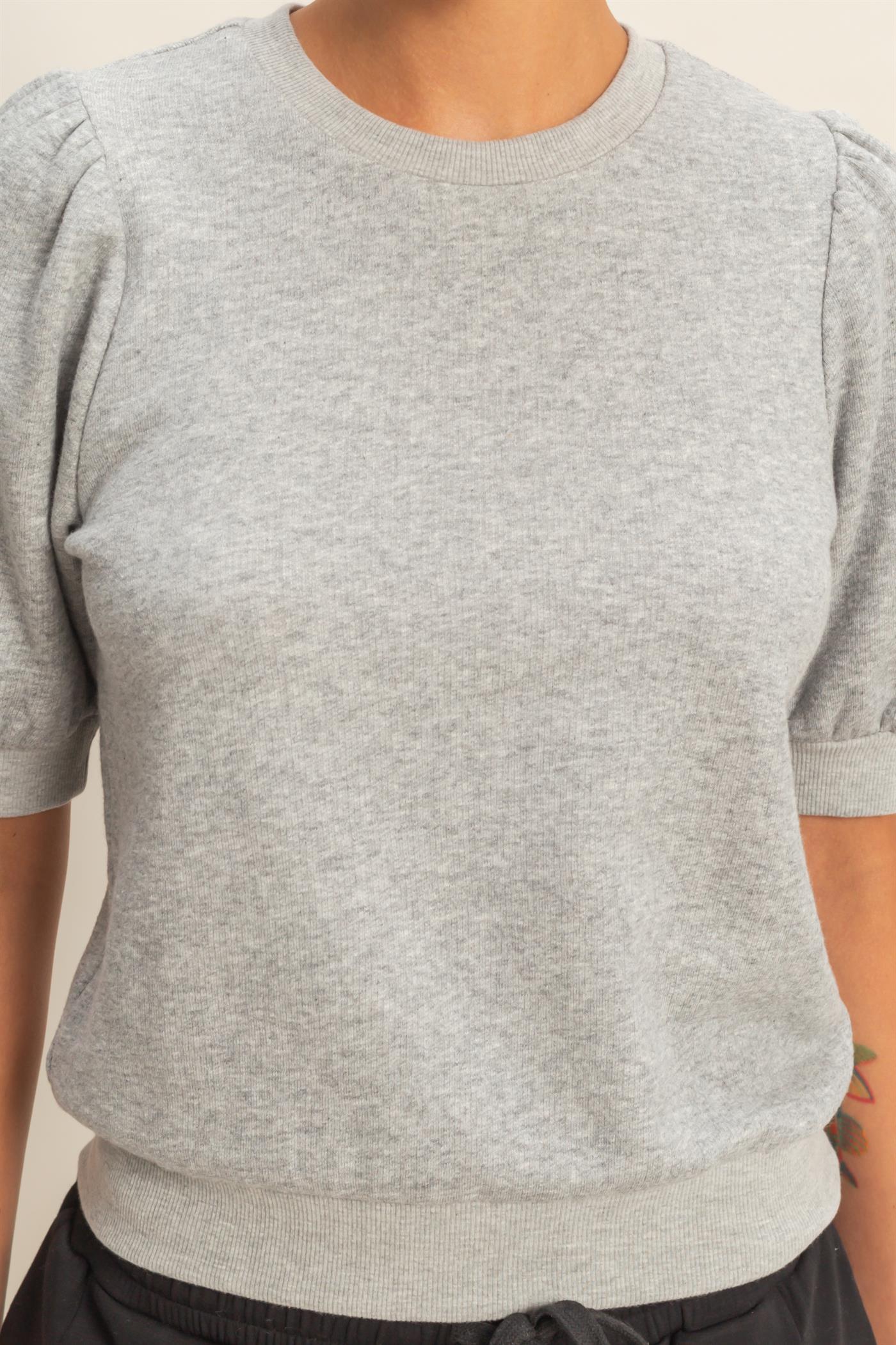 Wholesale Puff Short Sleeve Crew Neck Top Clothing Tops DZ26A927 HEATHER GRAY DOUBLE ZERO