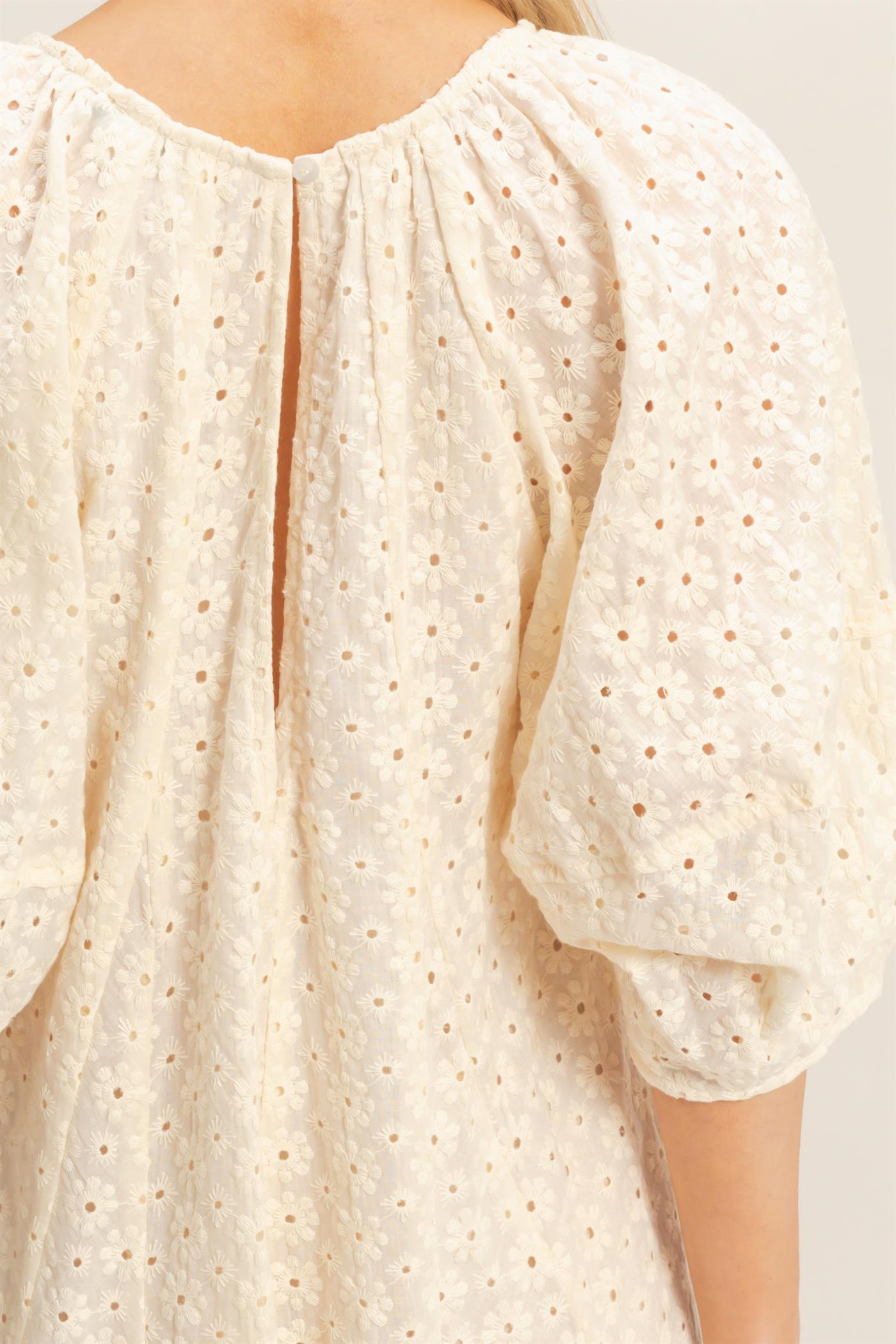 Wholesale Eyelet Babydoll Romper Clothing HF26A181 CREAM HYFVE